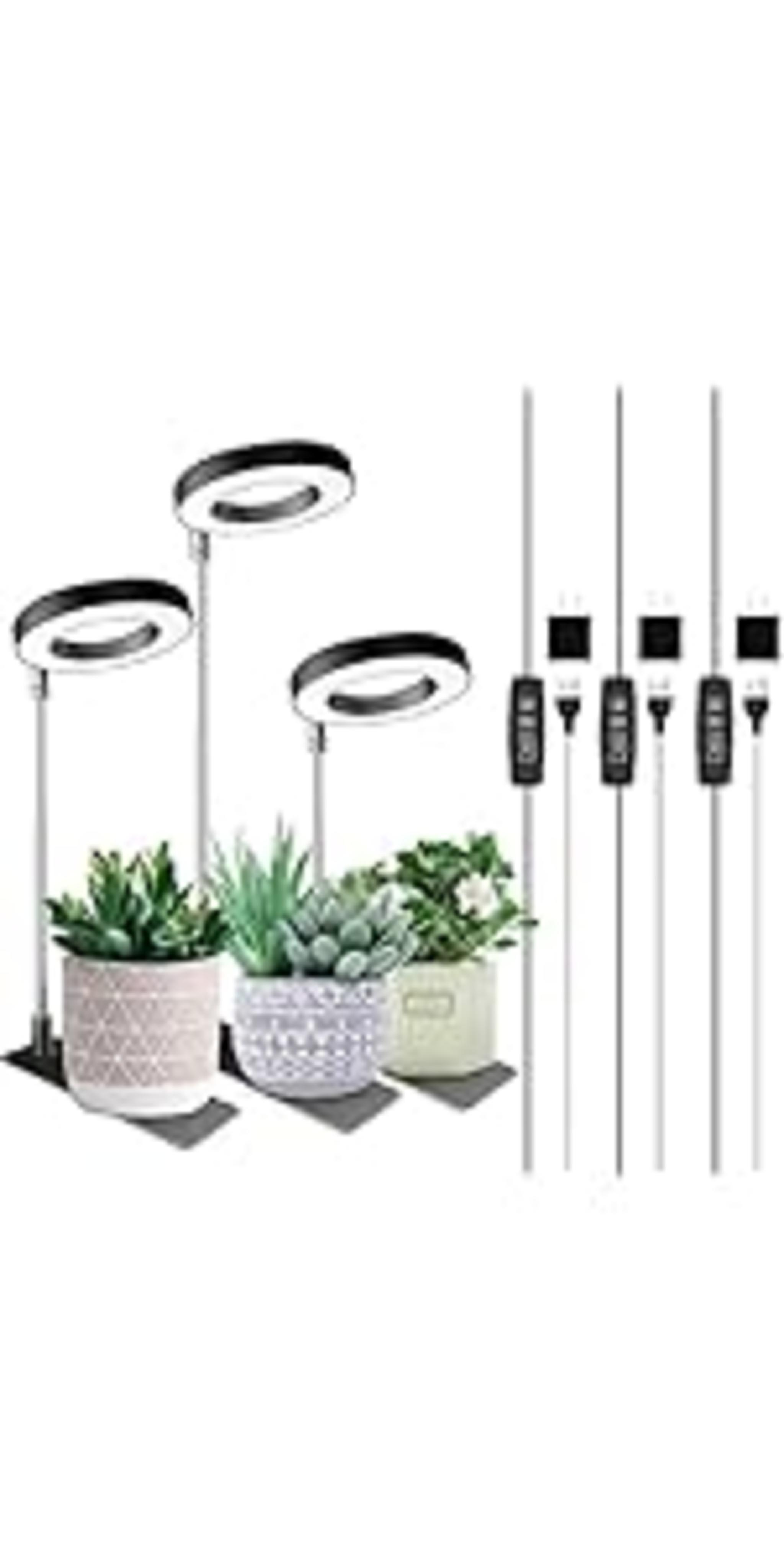 Full Spectrum LED Grow Lights for Indoor Plants - 3 Pack Height Adjustable Halo Plant Lights with Timer image 19