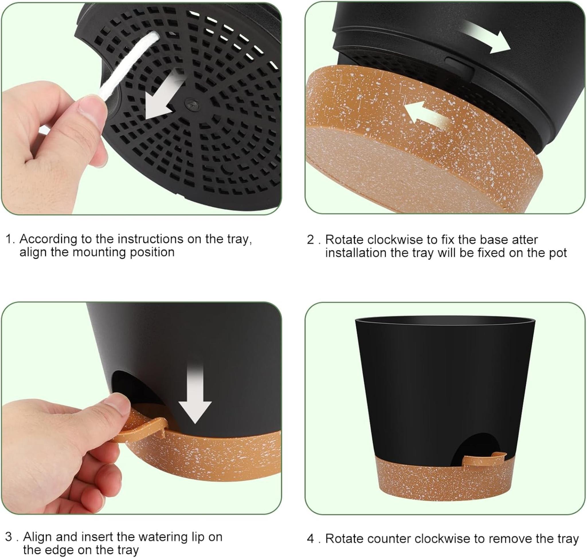 Indoor Self Watering Planters with Drainage Holes and Saucers, Set of 6 (5-8 Inch)