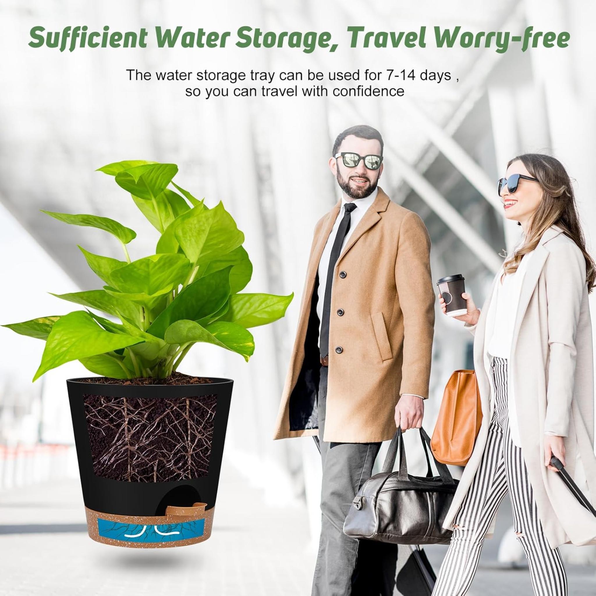 Indoor Self Watering Planters with Drainage Holes and Saucers, Set of 6 (5-8 Inch)