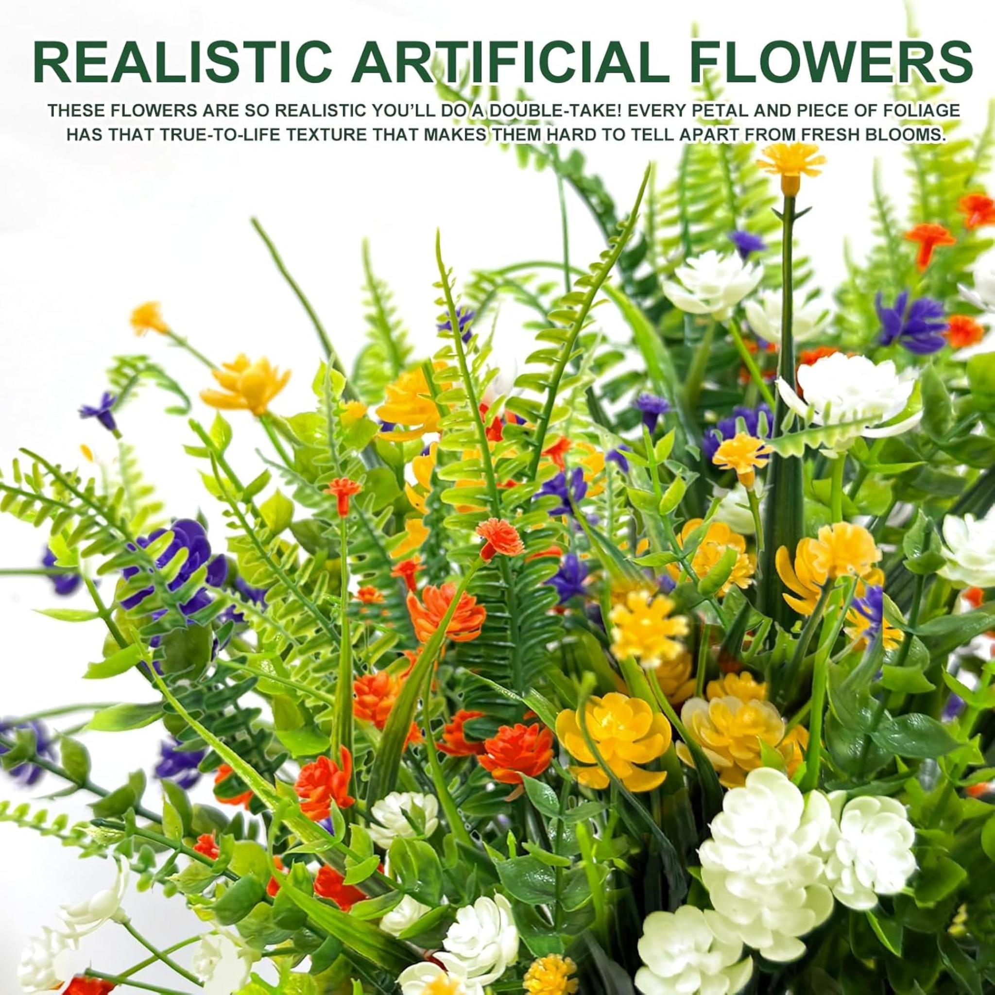 20 Bundles Artificial Flowers for Outdoors, UV Resistant Fake Plants for Garden Porch Decor