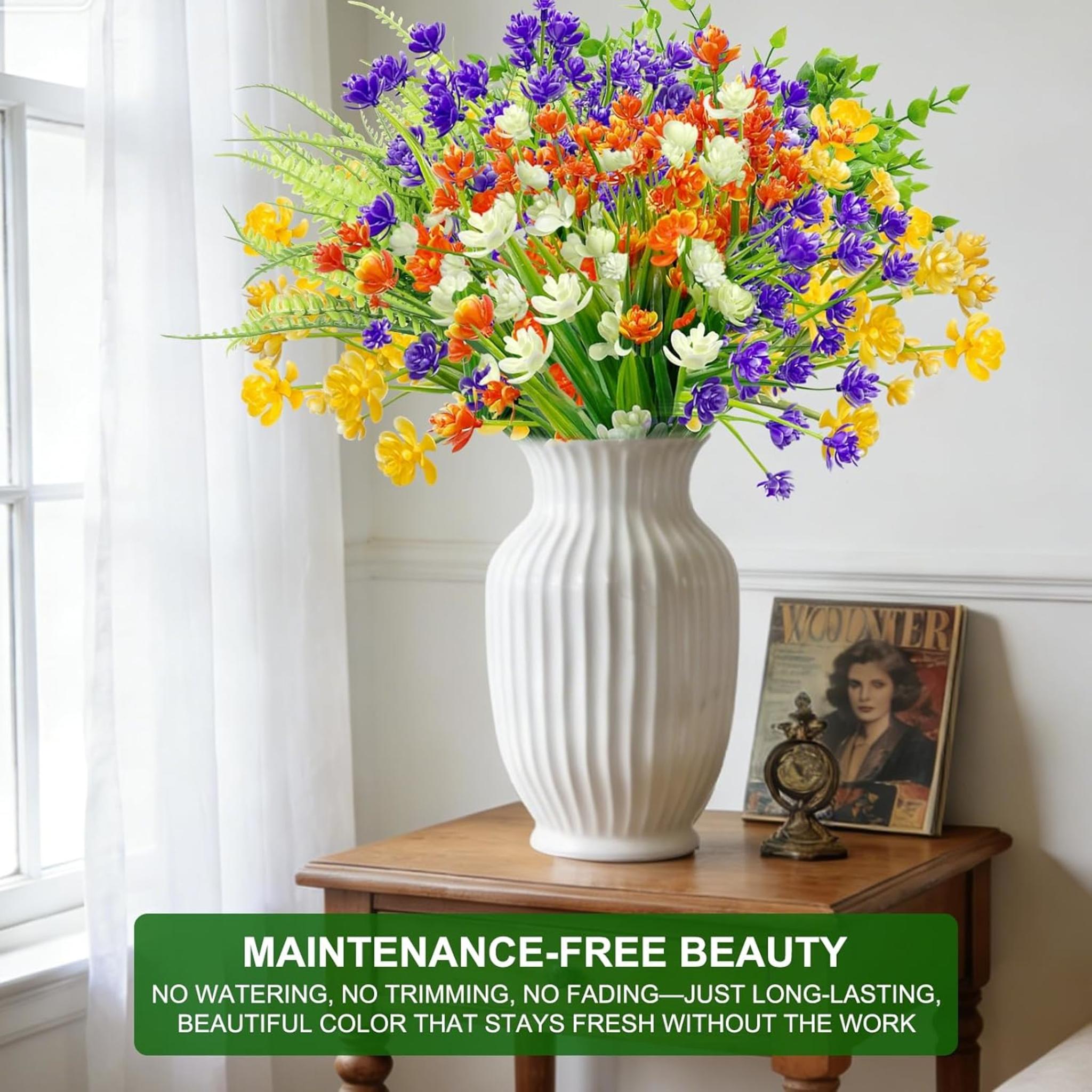 20 Bundles Artificial Flowers for Outdoors, UV Resistant Fake Plants for Garden Porch Decor