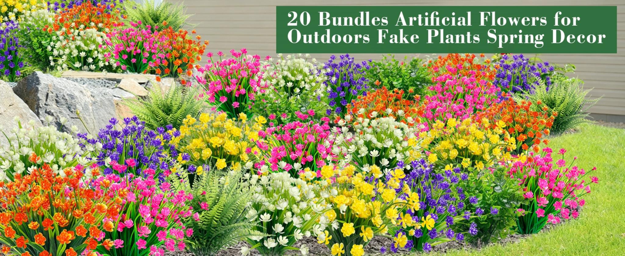 20 Bundles Artificial Flowers for Outdoors, UV Resistant Fake Plants for Garden Porch Decor image 10