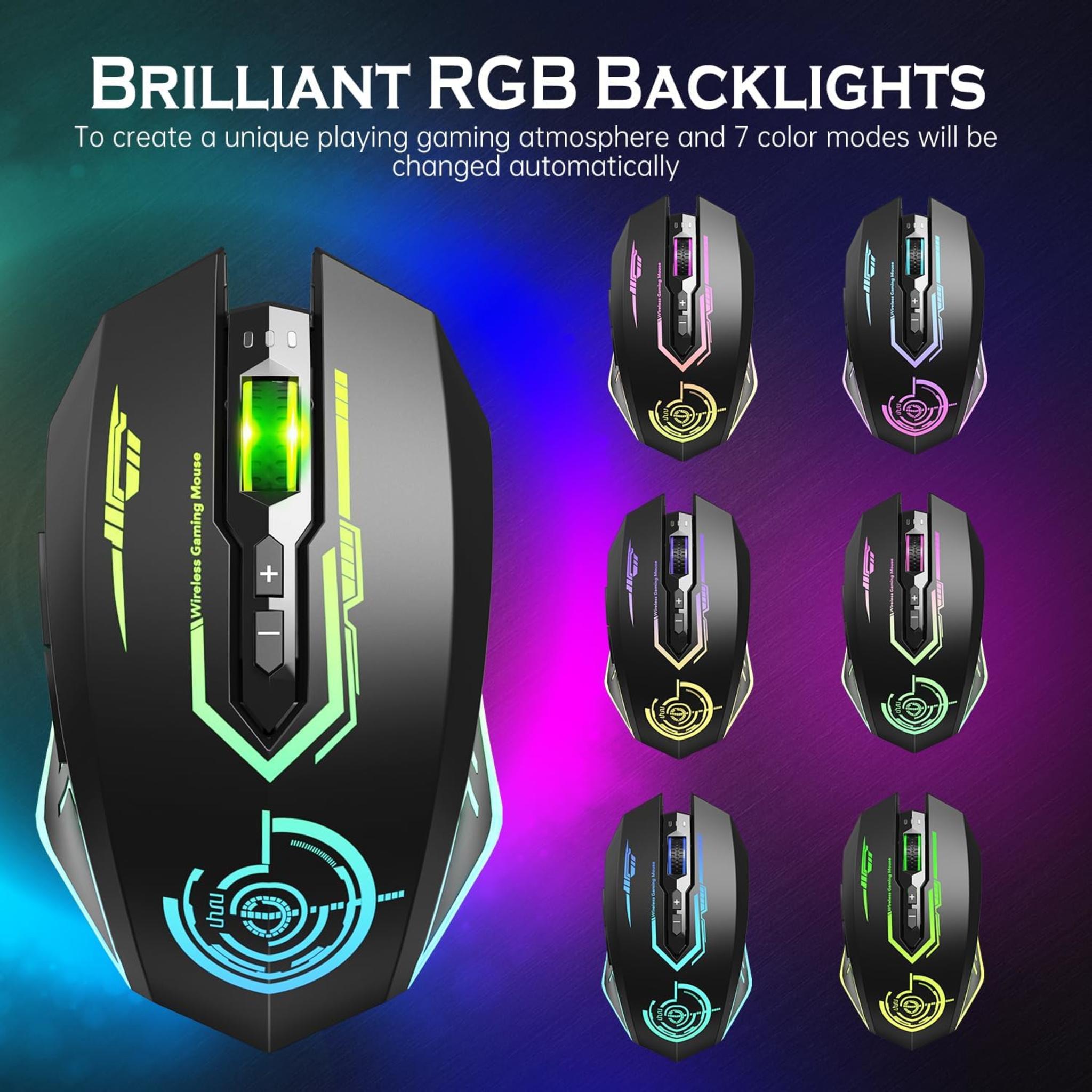 Wireless Gaming Mouse with 12000 DPI, Rechargeable USB-C, 7 Programmable Buttons & RGB LED