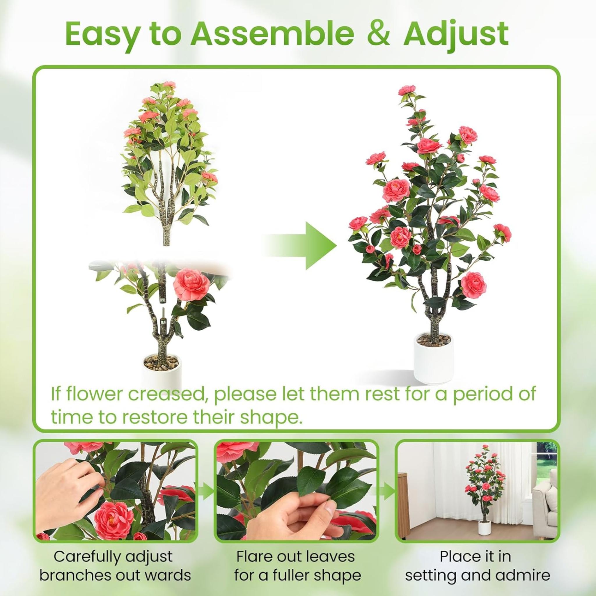 2-Pack Artificial Camellia Trees, 40'' Tall Fake Potted Plants with 30 Lifelike Pink Flowers