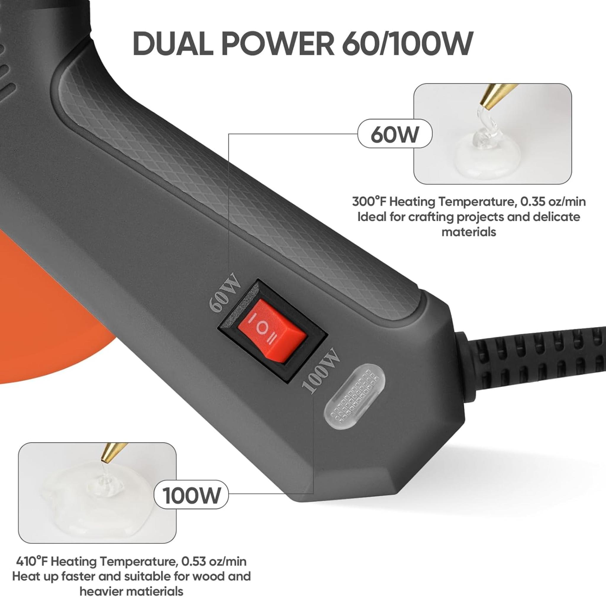Full Size Hot Glue Gun with 60/100W Dual Power, 21 Glue Sticks & Storage Case