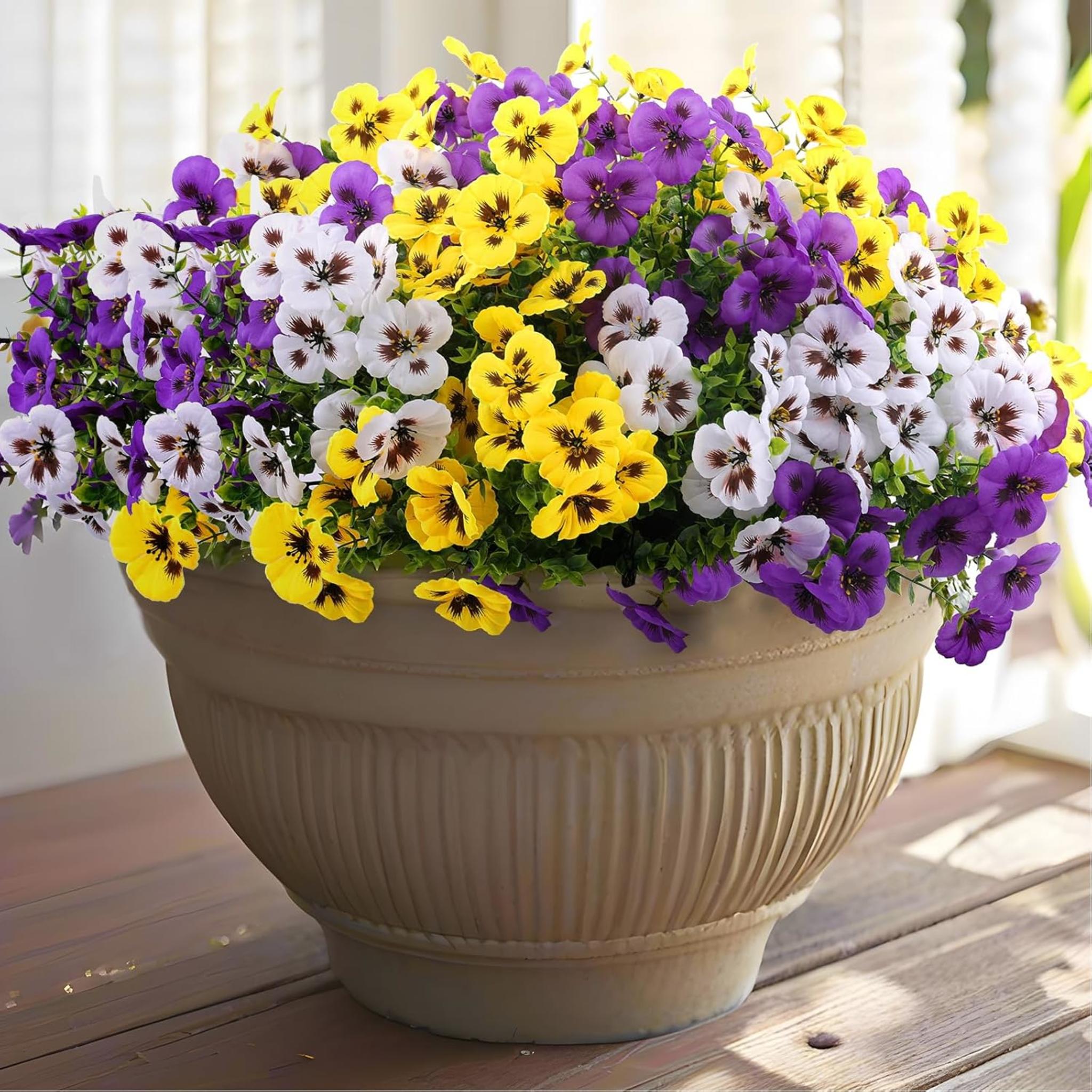 36 Pcs Artificial Pansy Flowers for Outdoor Decor, UV Resistant Faux Silk Flowers for Porch and Window Box