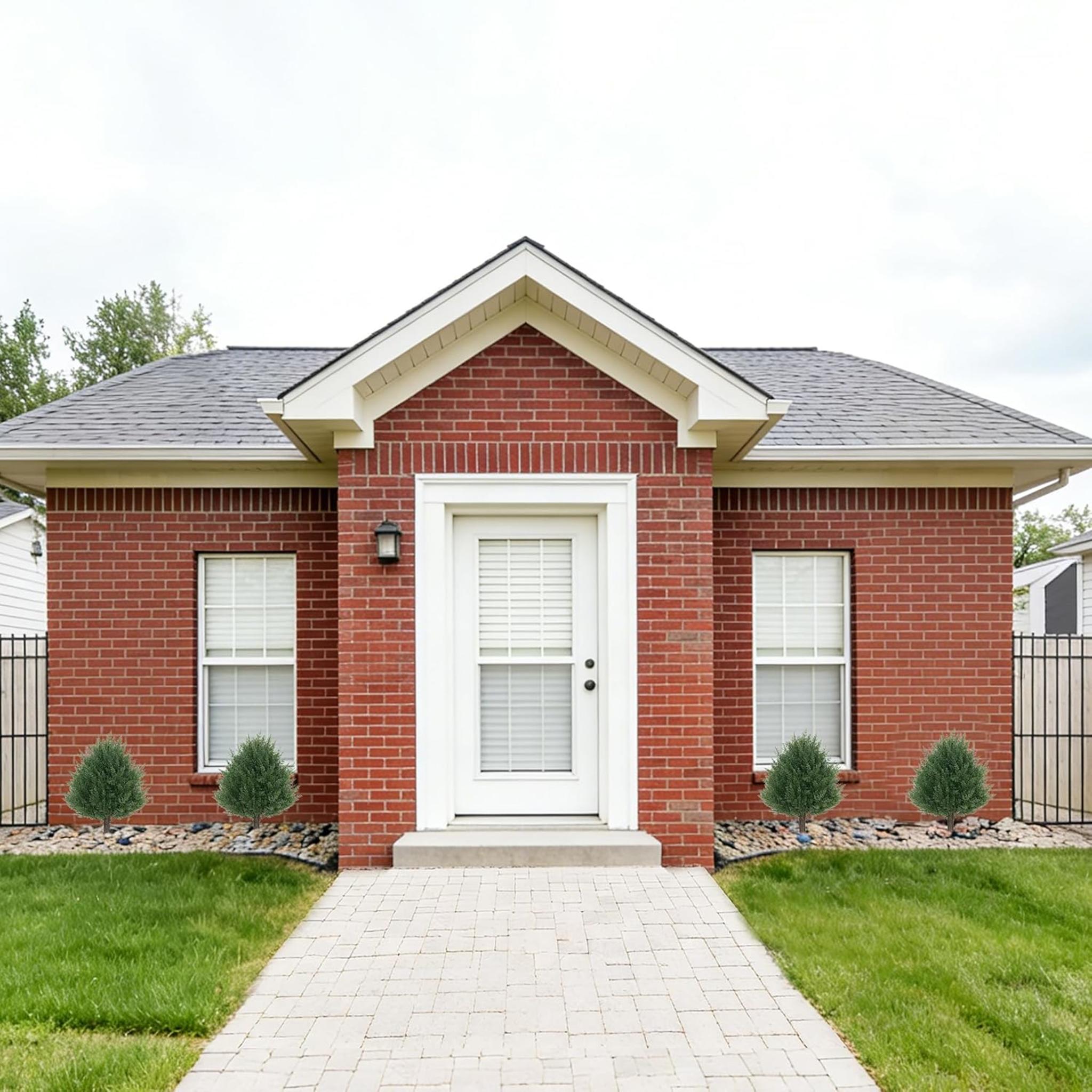 21" Artificial Cedar Topiary Ball Trees with Ground Spikes, UV Resistant Faux Shrubs (2 Pack)