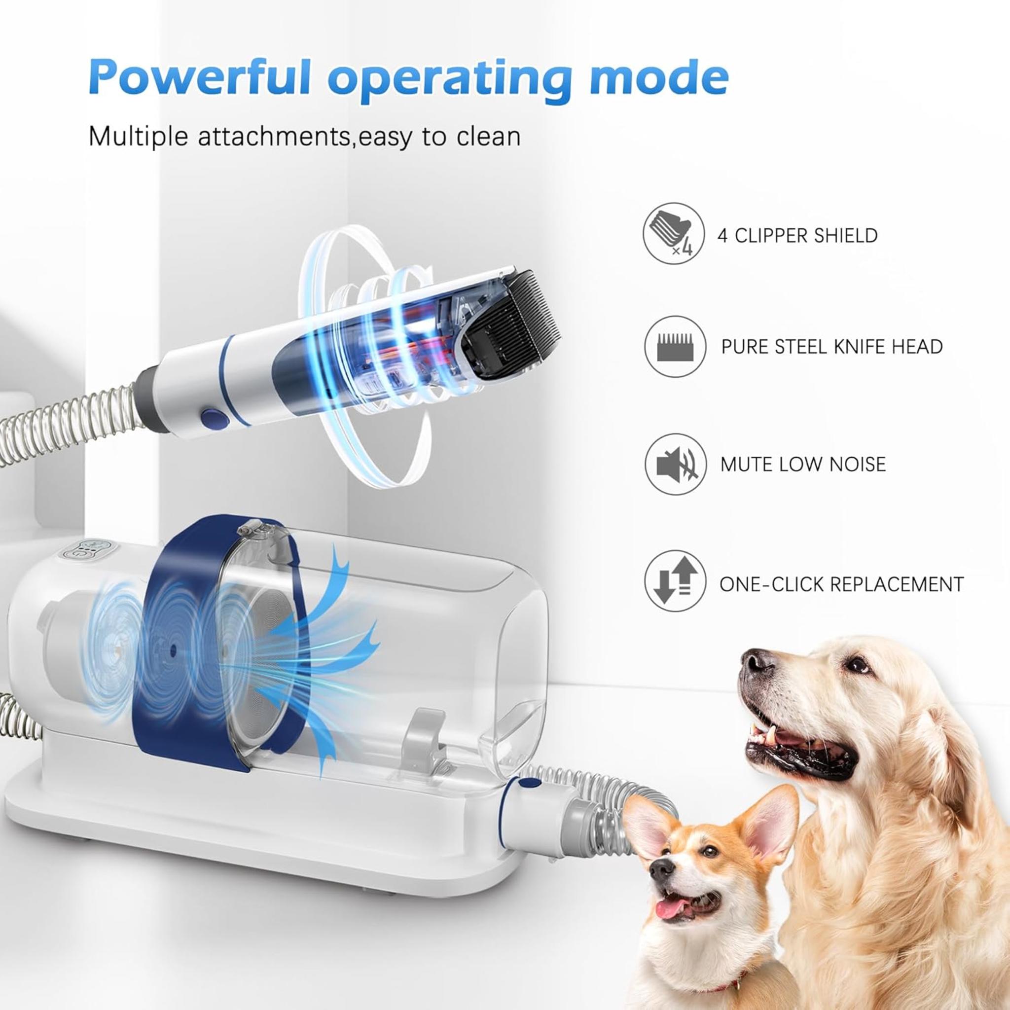 5-in-1 Pet Grooming Vacuum Kit with 2.3L Large Dust Cup, Low Noise Dog Hair Suction for Shedding