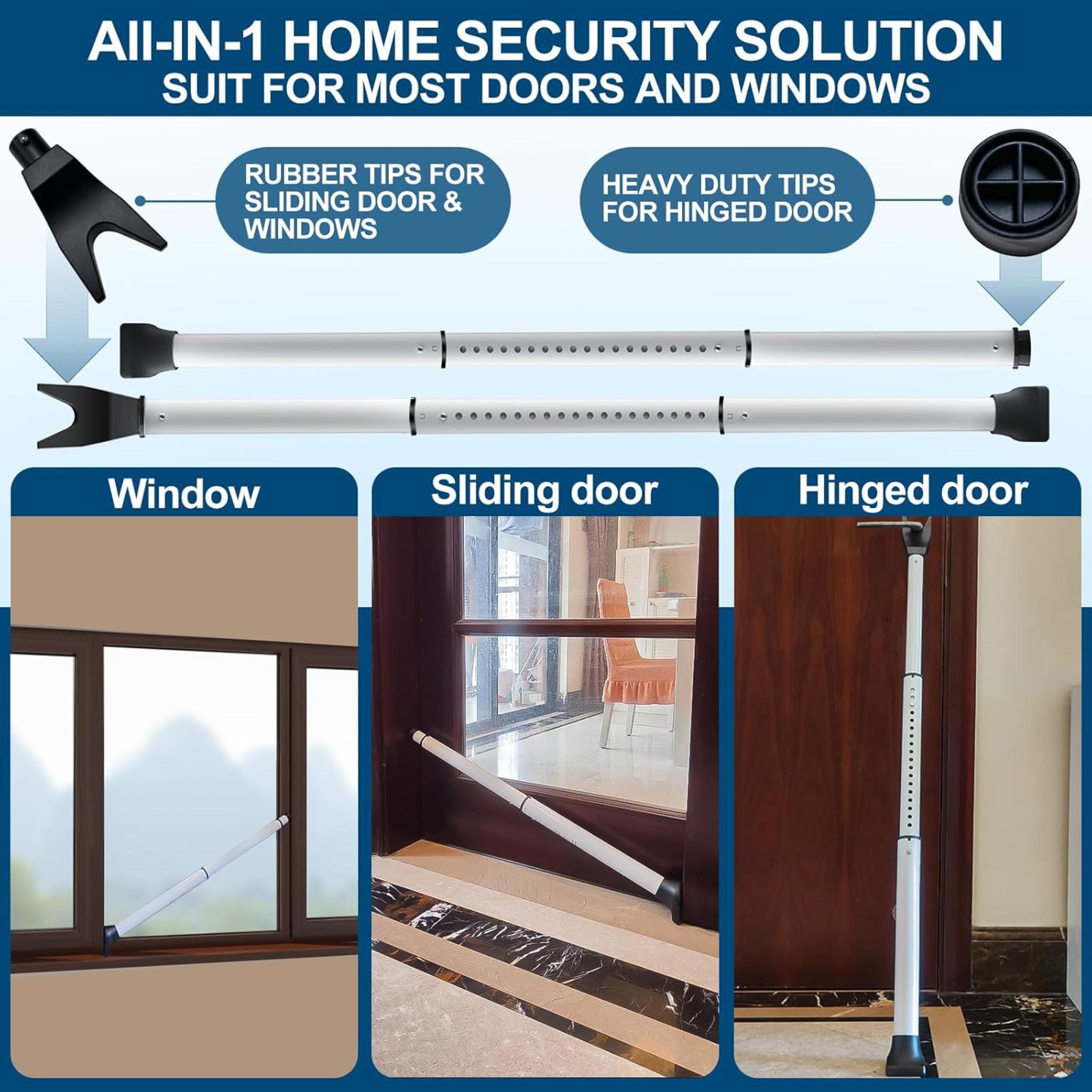 Adjustable Door Security Bar, Heavy Duty Door Jammer for Home & Travel Safety, 2 Pack