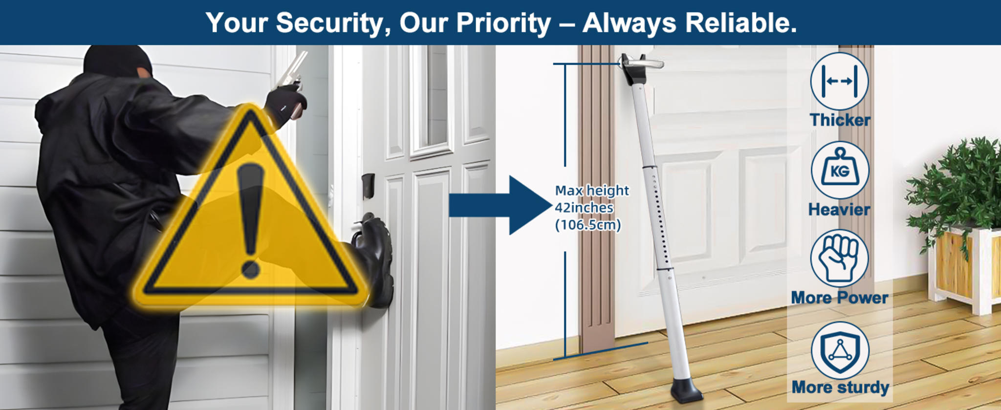 Adjustable Door Security Bar, Heavy Duty Door Jammer for Home & Travel Safety, 2 Pack image 15