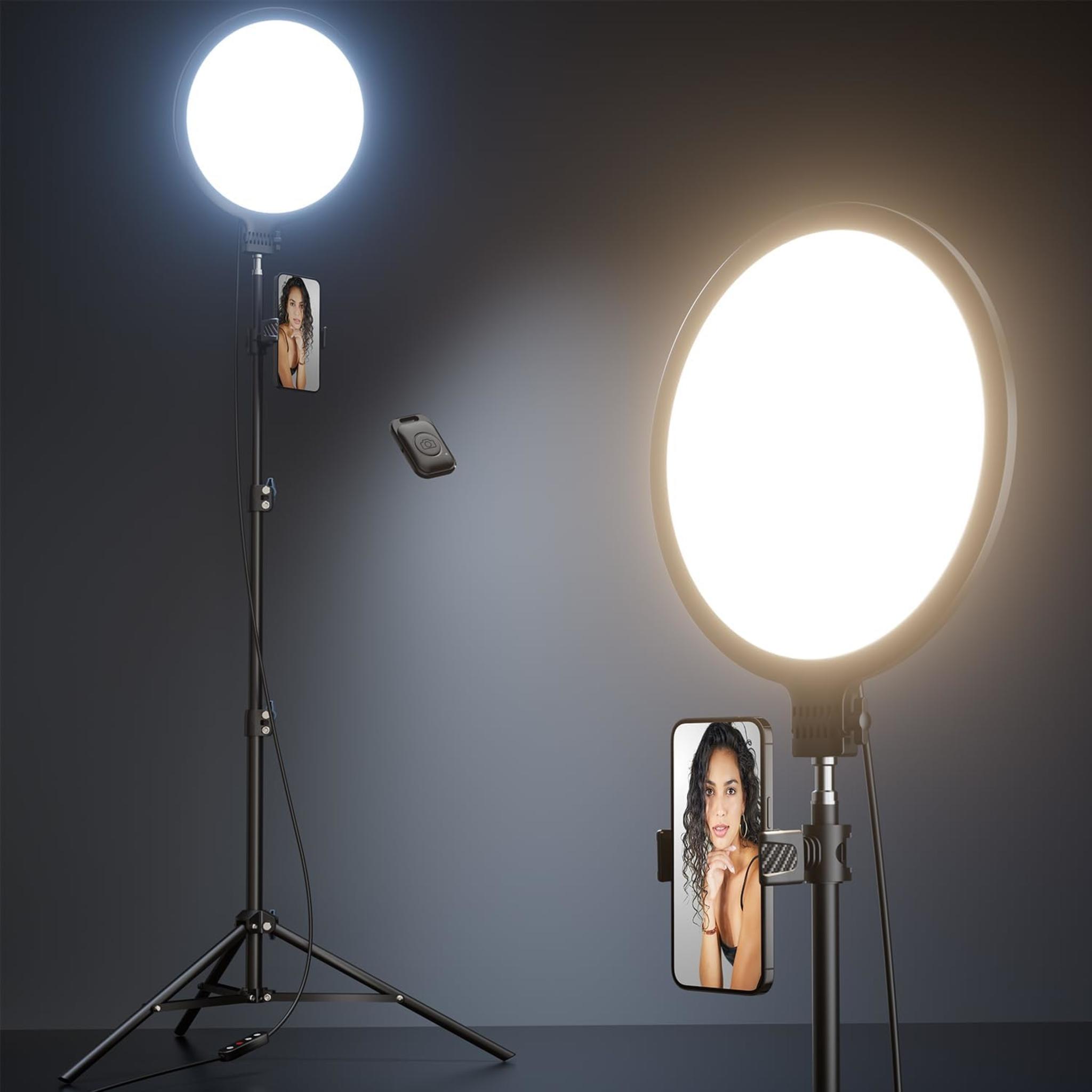 10.5" Full-Screen Ring Light with 69" Extendable Tripod Stand and Remote for Video Recording
