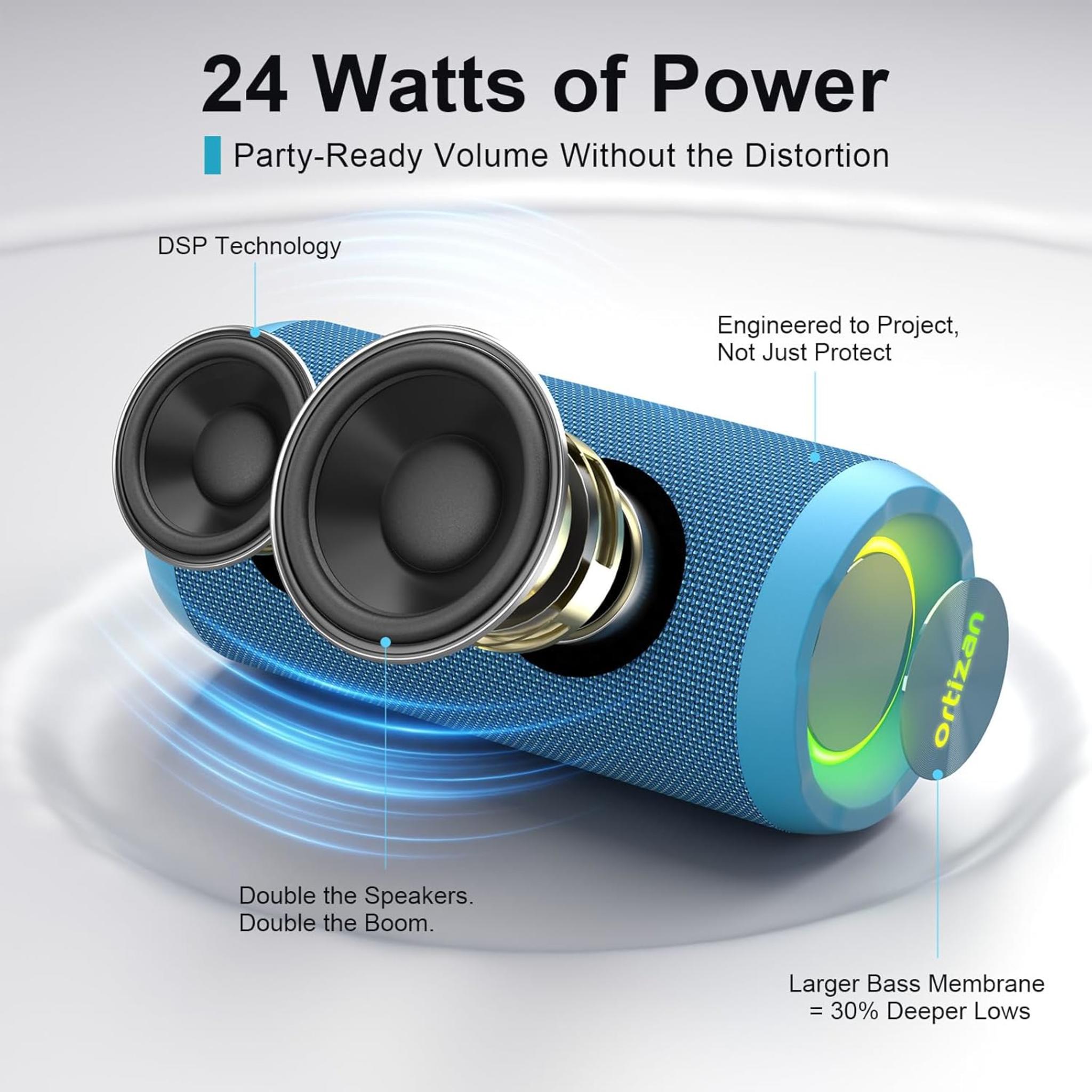 Portable Bluetooth Speaker with 24W Stereo Sound, IPX7 Waterproof, 30H Playtime & RGB Lights