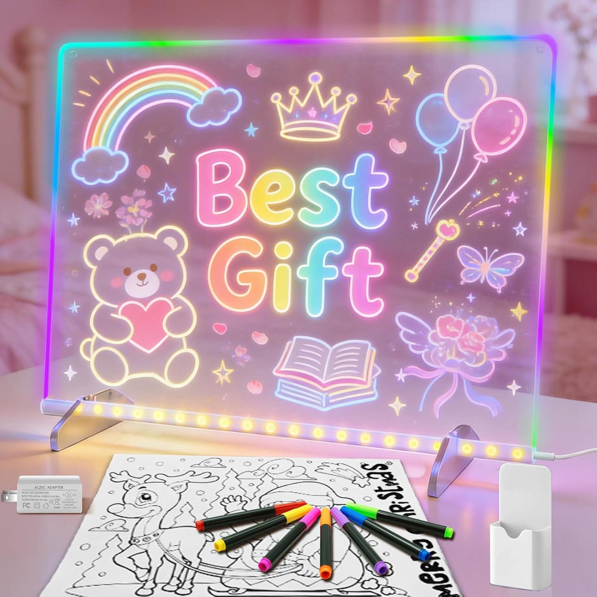 LED Note Board with 7 Colors, 13"x10" Light Up Dry Erase Drawing Board for Kids & Adults