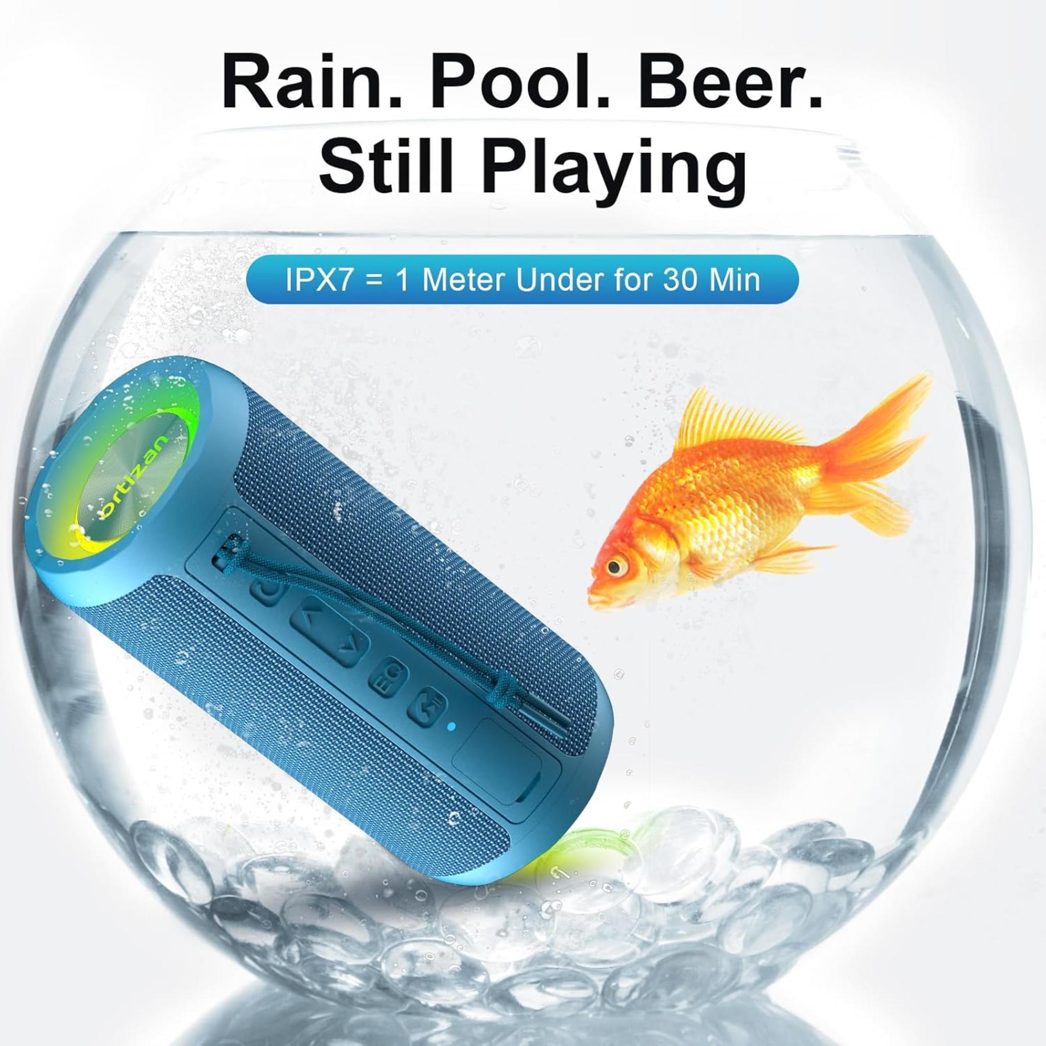 Portable Bluetooth Speaker with 24W Stereo Sound, IPX7 Waterproof, 30H Playtime & RGB Lights