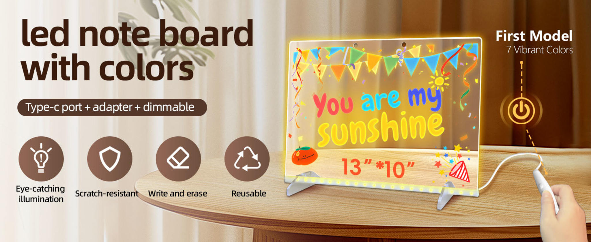 LED Note Board with 7 Colors, 13"x10" Light Up Dry Erase Drawing Board for Kids & Adults image 7