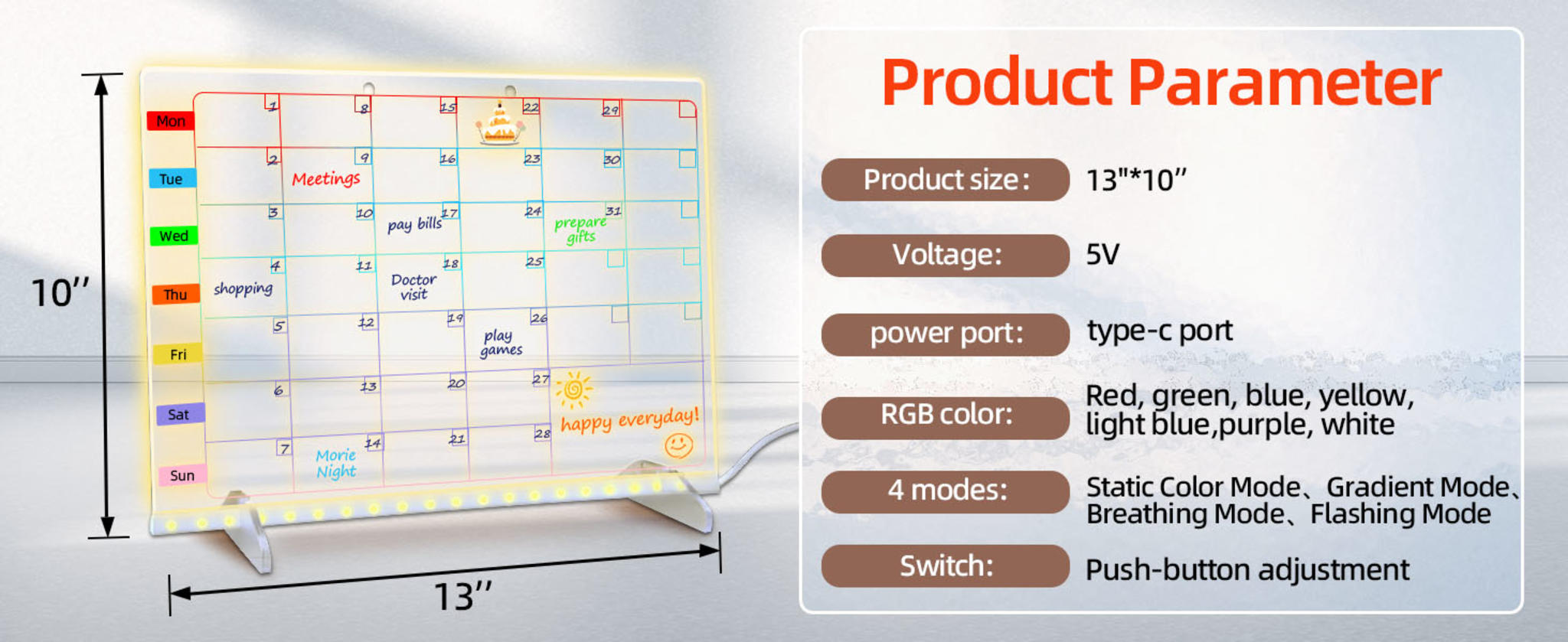 LED Note Board with 7 Colors, 13"x10" Light Up Dry Erase Drawing Board for Kids & Adults image 8