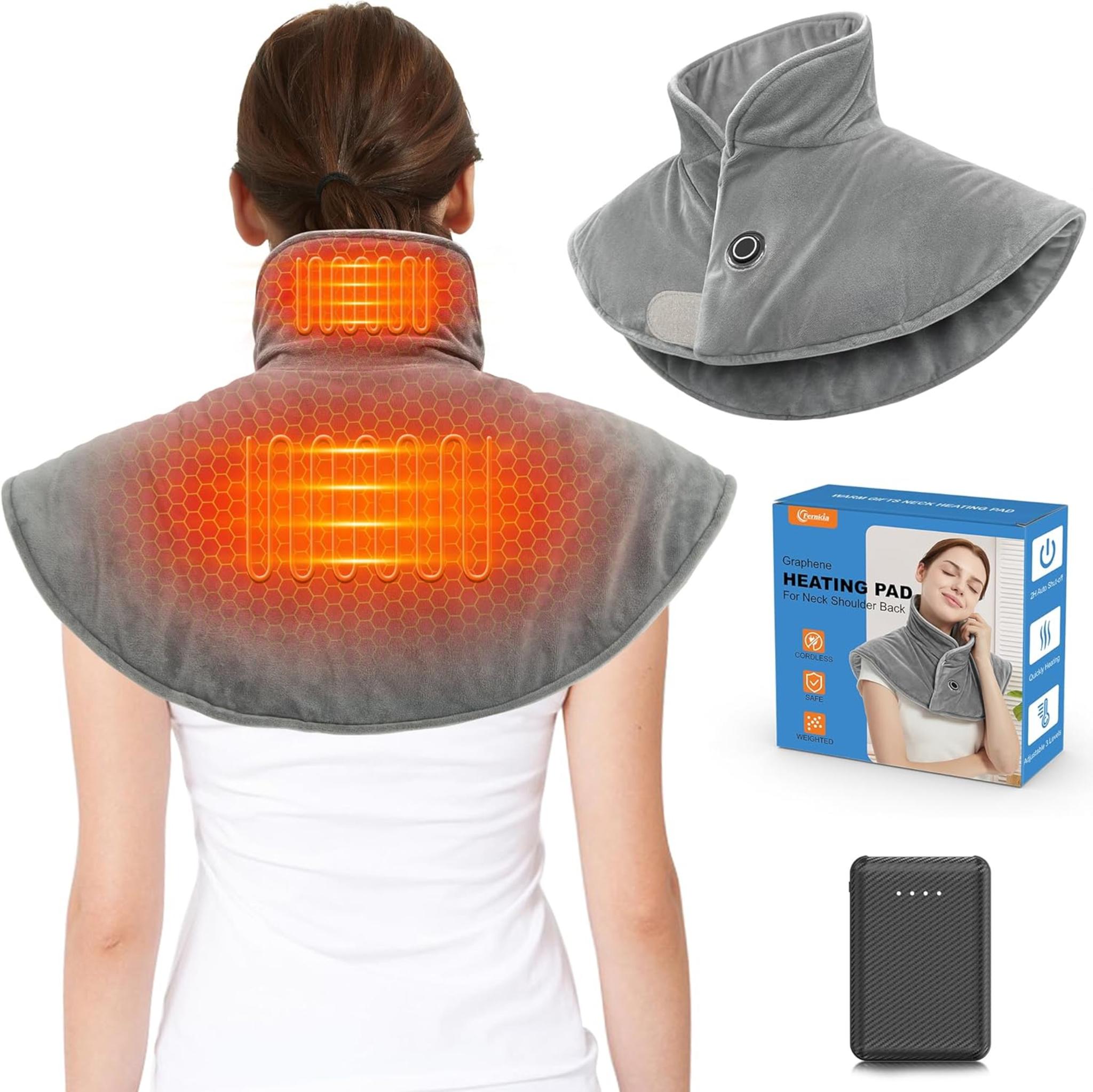 Weighted Cordless Neck Heating Pad with 10000mAh Battery, Graphene Fast Heating for Pain Relief