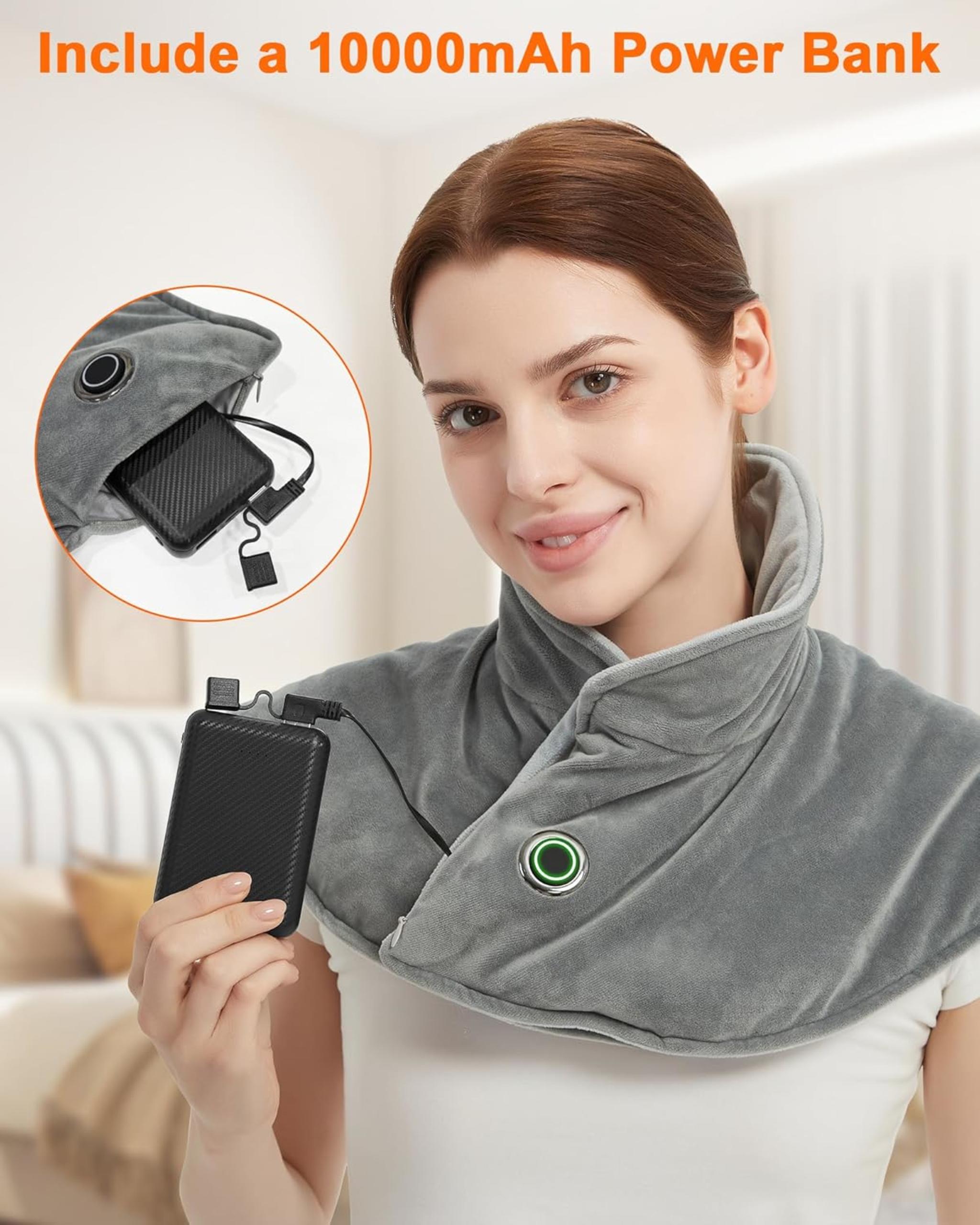Weighted Cordless Neck Heating Pad with 10000mAh Battery, Graphene Fast Heating for Pain Relief