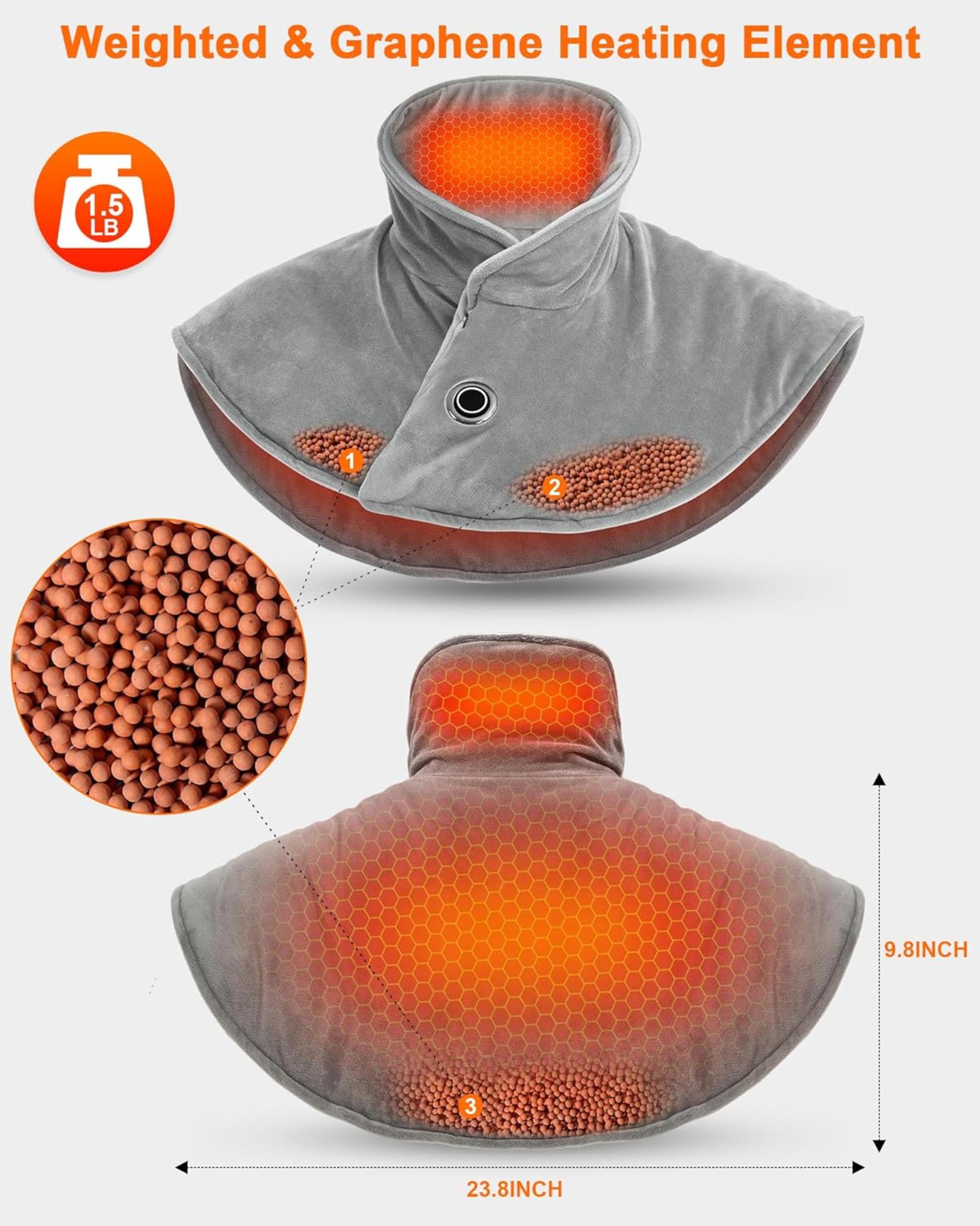 Weighted Cordless Neck Heating Pad with 10000mAh Battery, Graphene Fast Heating for Pain Relief