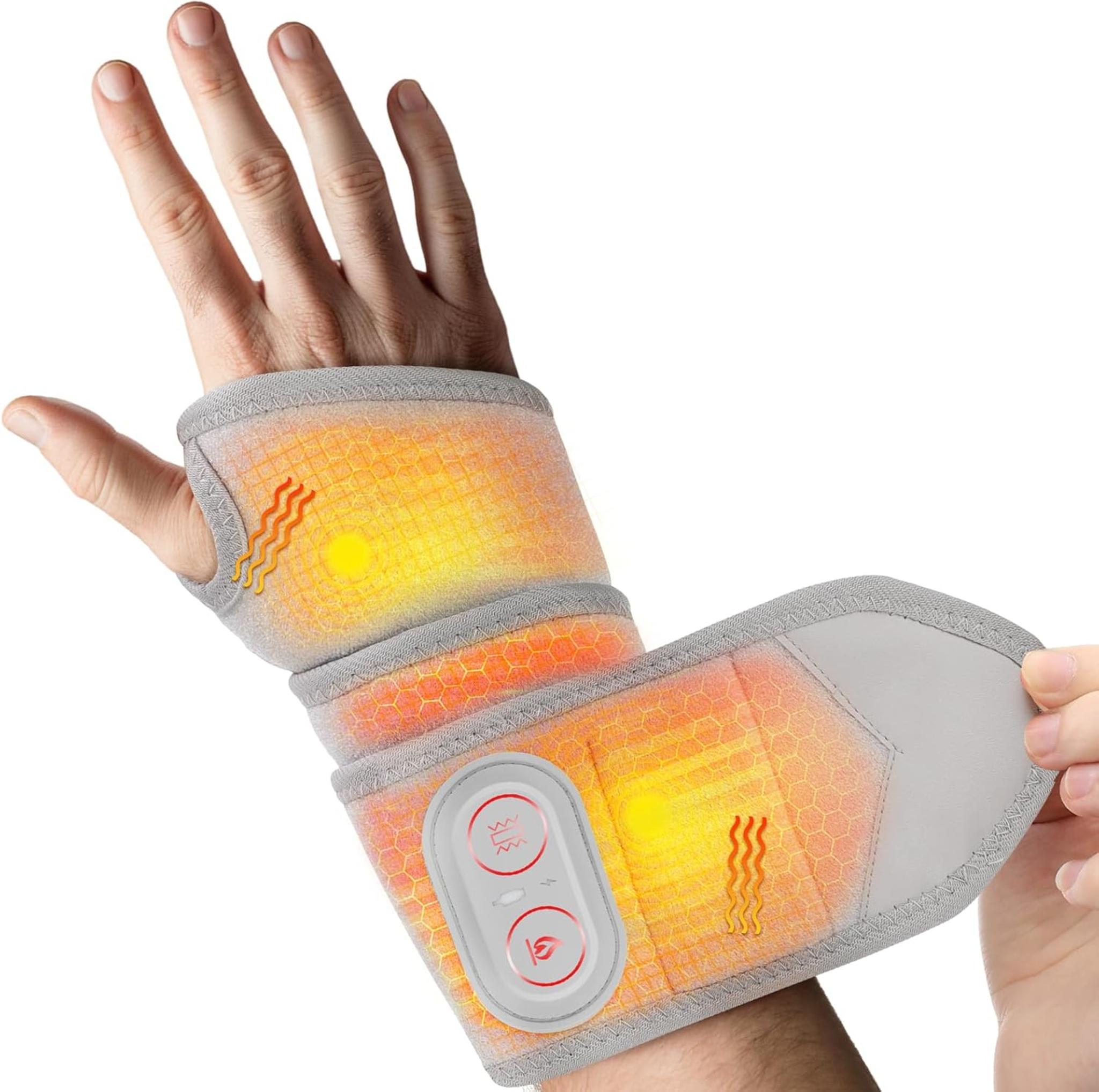 Cordless Wrist Heating Pad with Red Light Therapy & Vibration Massage for Pain Relief