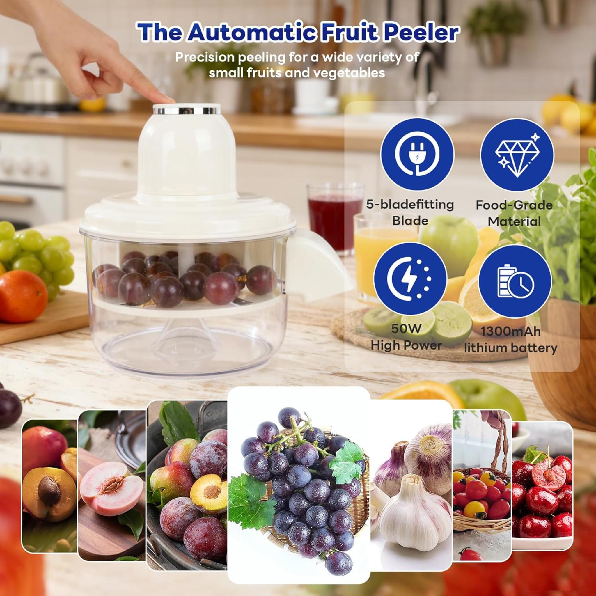 Electric Automatic Grape & Garlic Peeler Machine, Cordless Skin Remover for Small Fruits