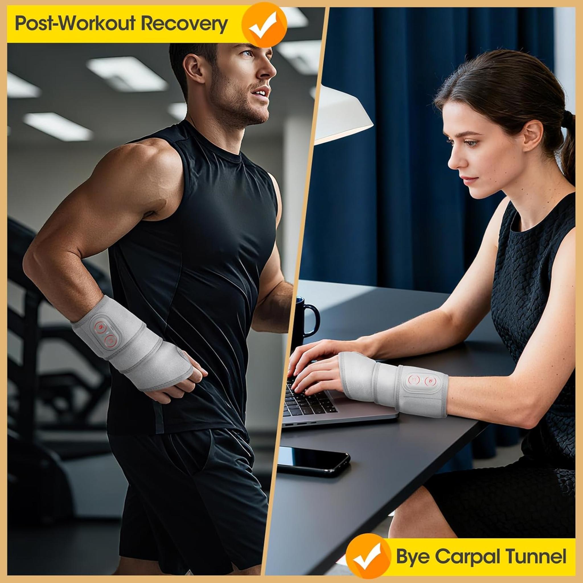 Cordless Wrist Heating Pad with Red Light Therapy & Vibration Massage for Pain Relief