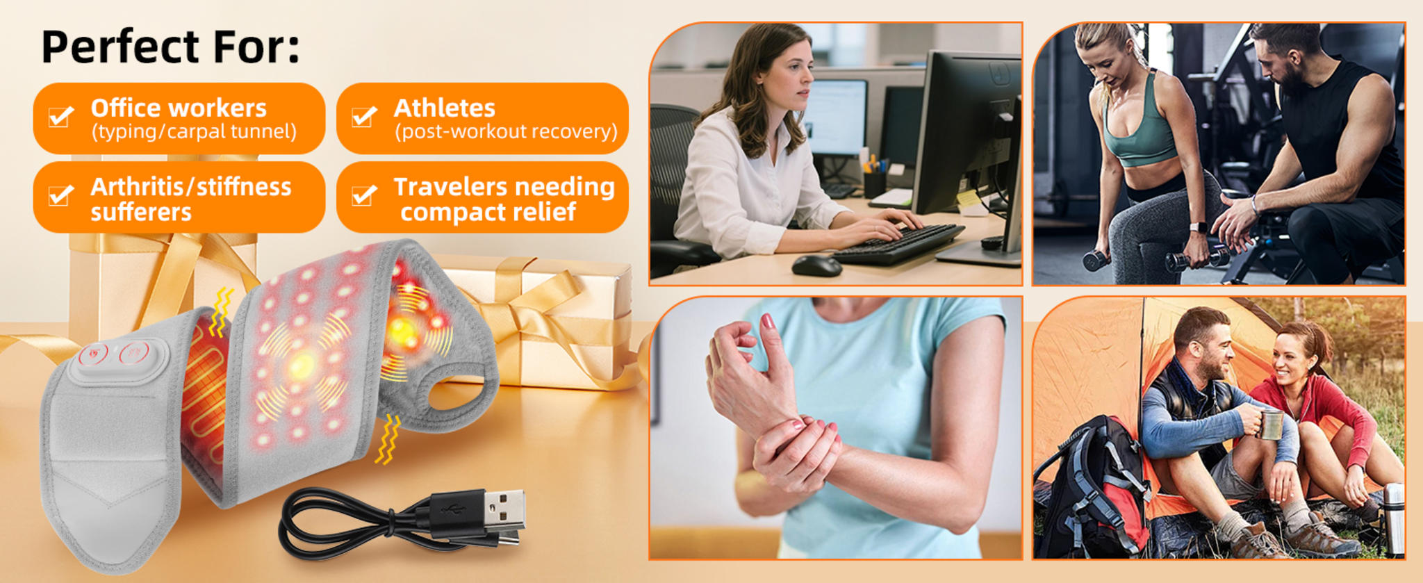 Cordless Wrist Heating Pad with Red Light Therapy & Vibration Massage for Pain Relief image 18