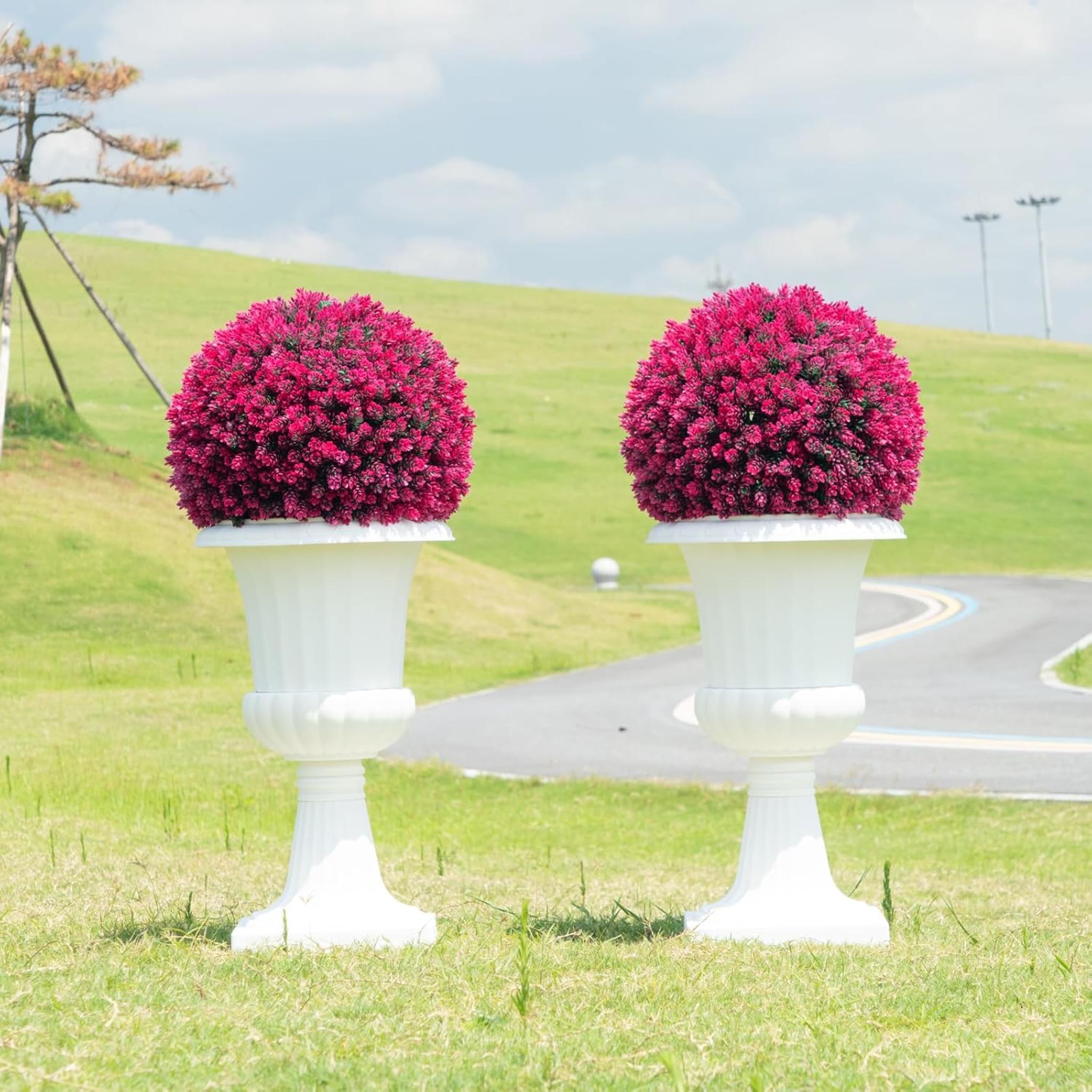 16.7" Artificial Pine Cone Topiary Balls, Set of 2 UV Protected Faux Boxwood Plants for Outdoor Decor