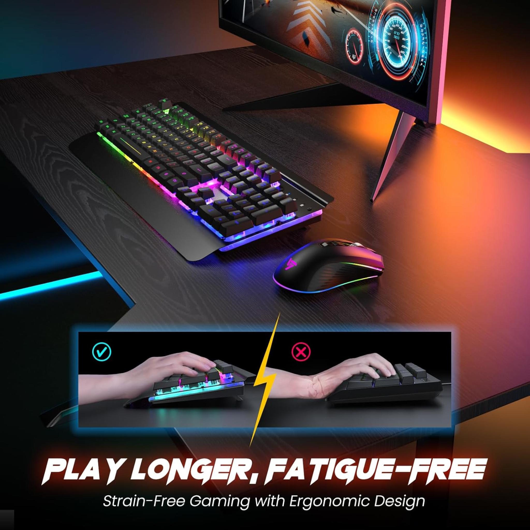 Wireless Gaming Keyboard and Mouse Combo with Metal Panel & 7-Color Backlit