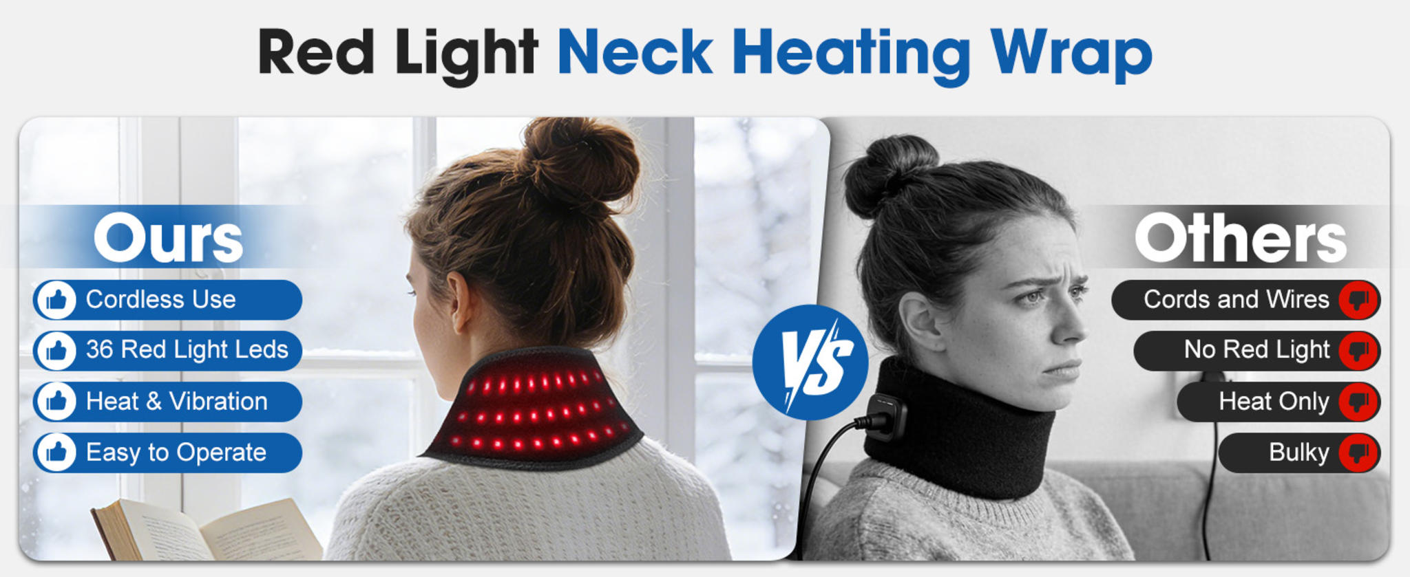 Cordless Neck Heating Pad with Red Light Therapy & Vibration, 3 Heat Levels for Pain Relief image 14