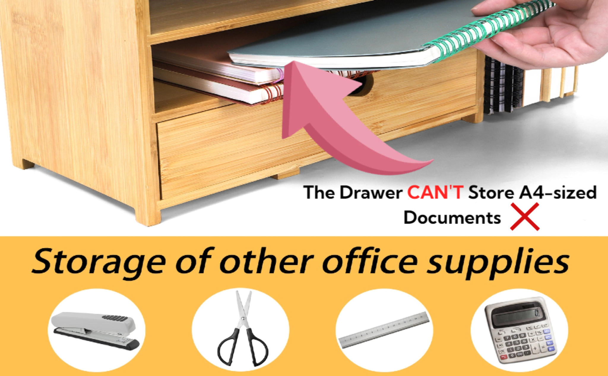 Adjustable Bamboo Desk Organizer with File Holder, 4-Tier Desktop Storage with 2 Drawers image 11