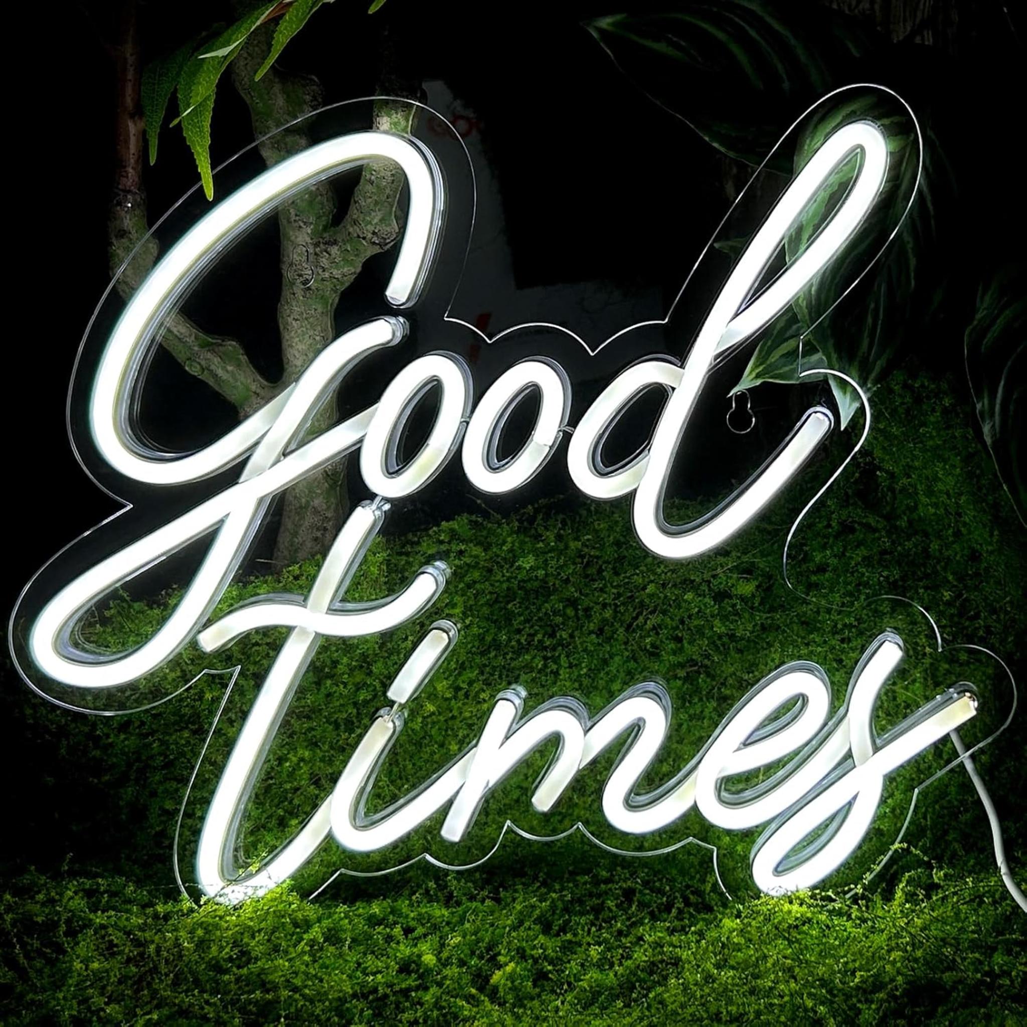 Good Times Neon Sign, Dimmable Cool White LED Wall Decor for Weddings, Parties, and Bedroom