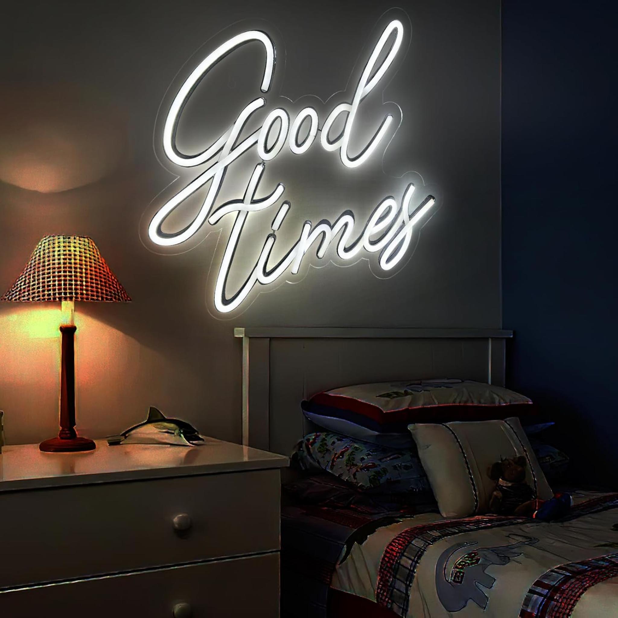 Good Times Neon Sign, Dimmable Cool White LED Wall Decor for Weddings, Parties, and Bedroom