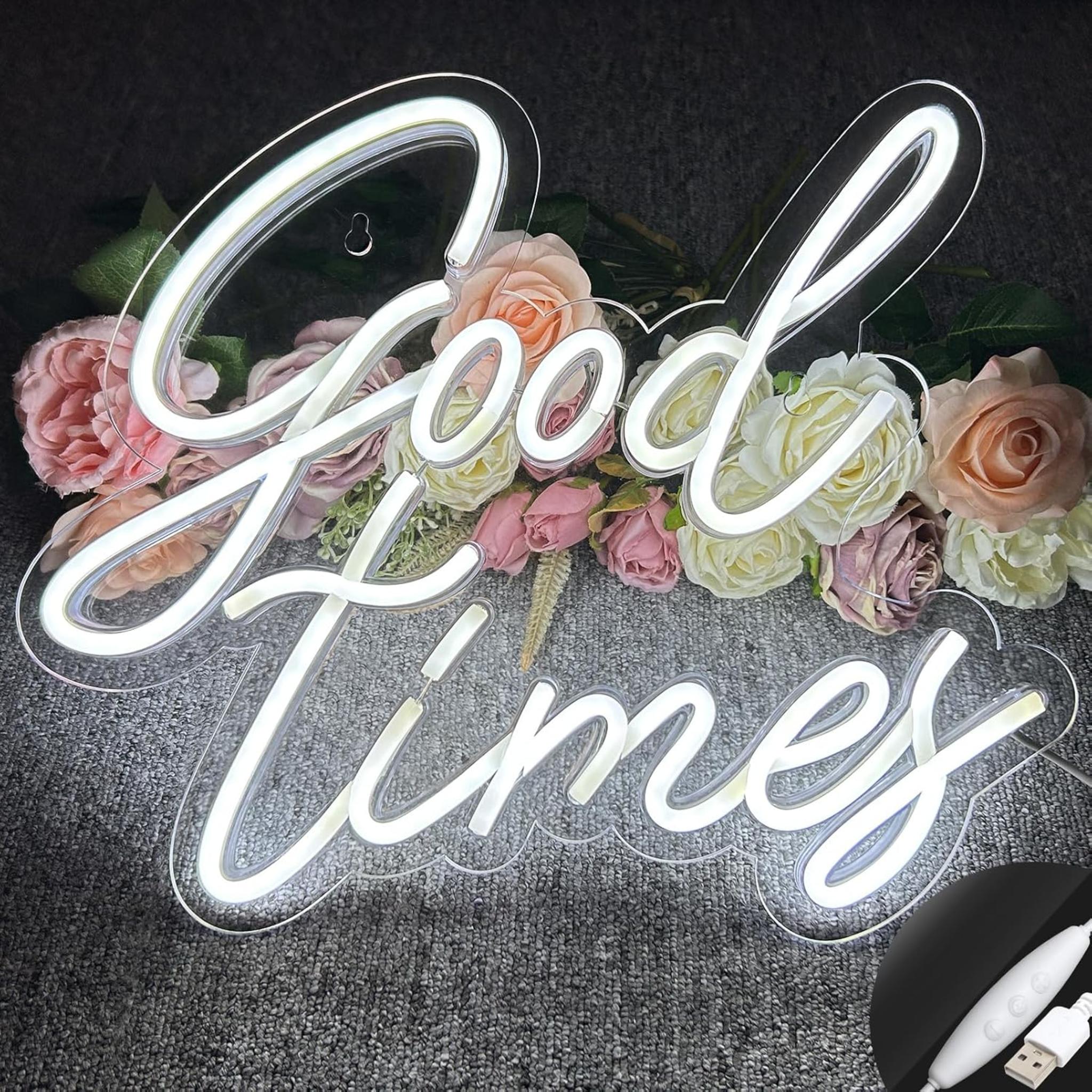Good Times Neon Sign, Dimmable Cool White LED Wall Decor for Weddings, Parties, and Bedroom
