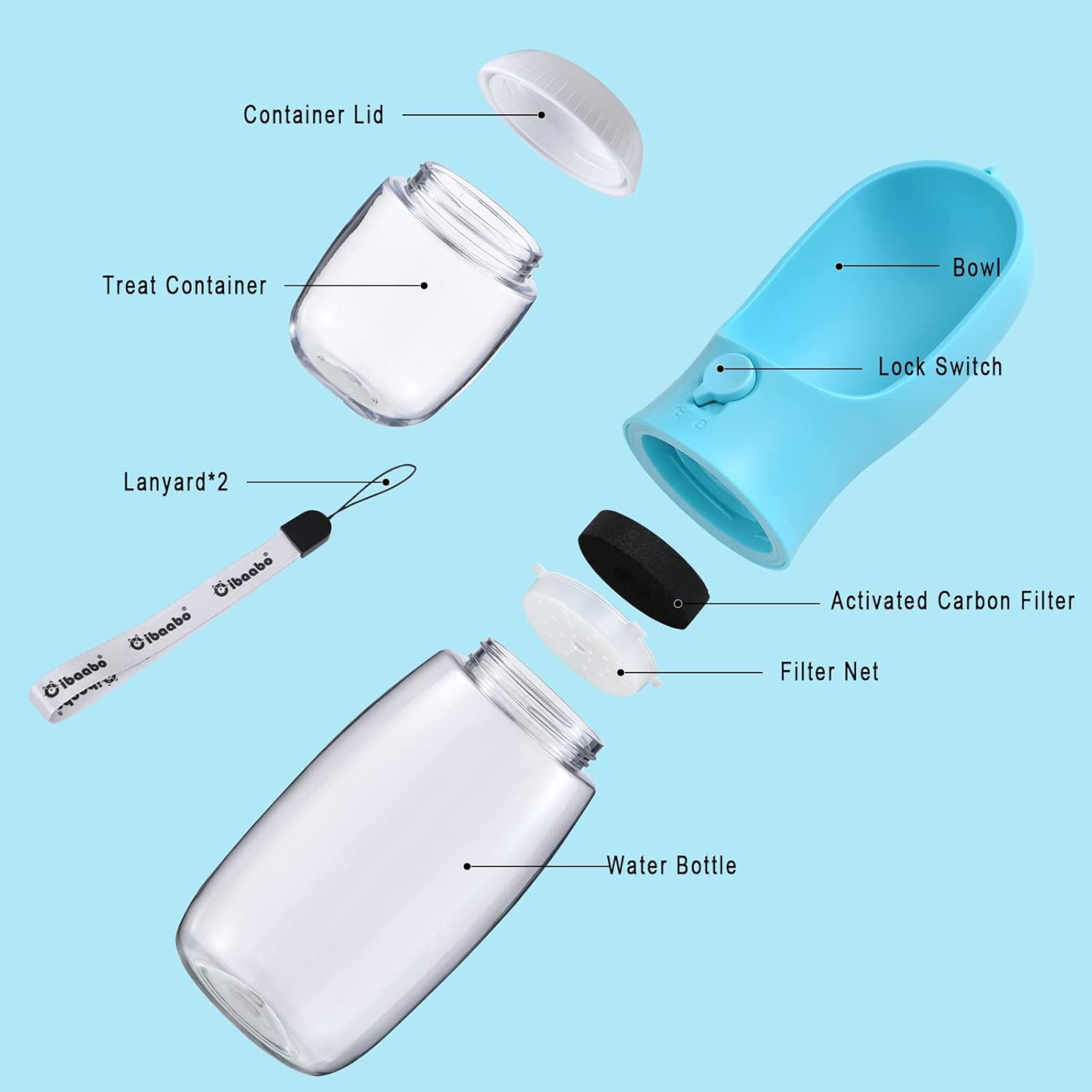 2-in-1 Portable Dog Water Bottle with Food Container and Carbon Filter
