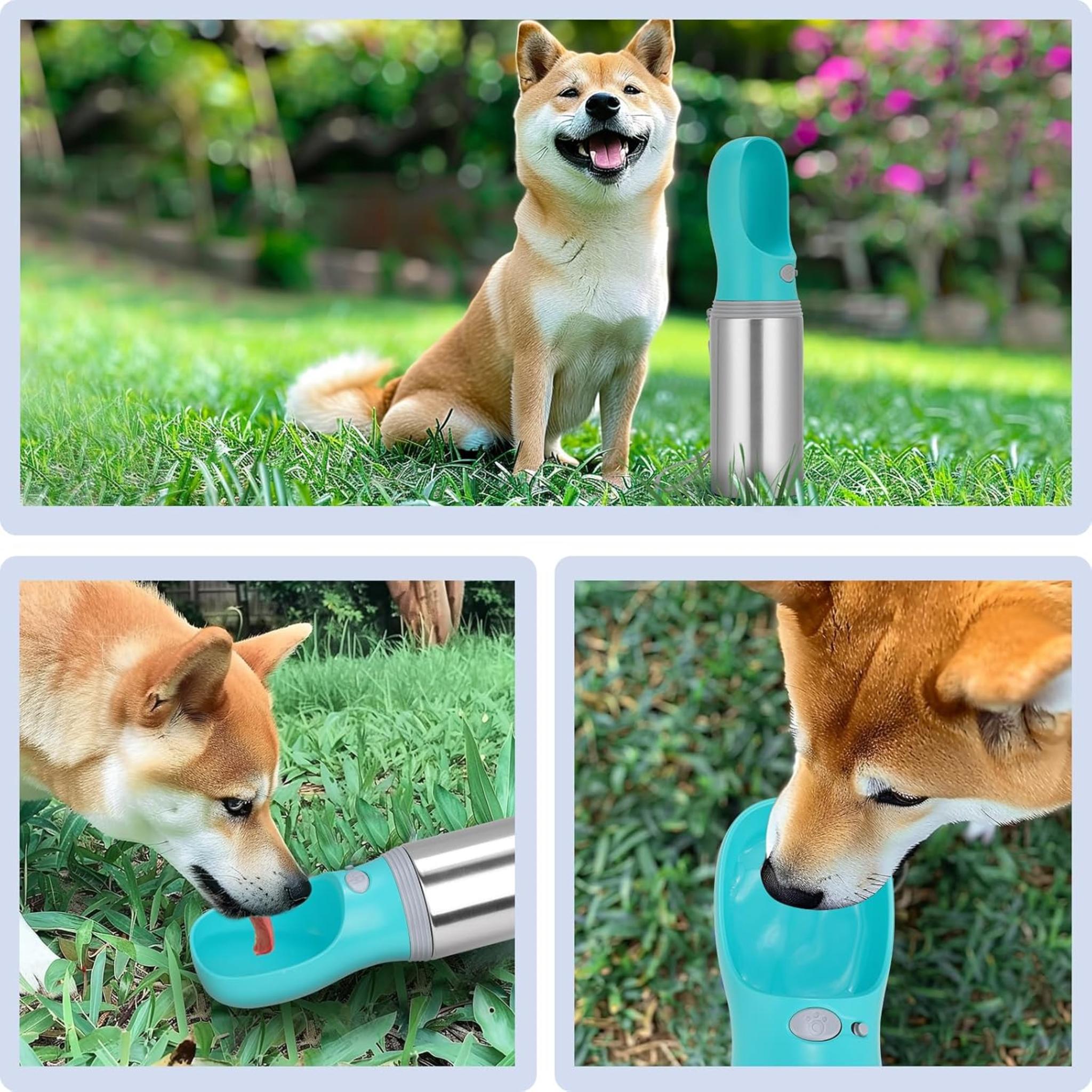 Portable Stainless Steel Dog Water Bottle - 14oz Leak-Proof Travel Dispenser with Drinking Feeder