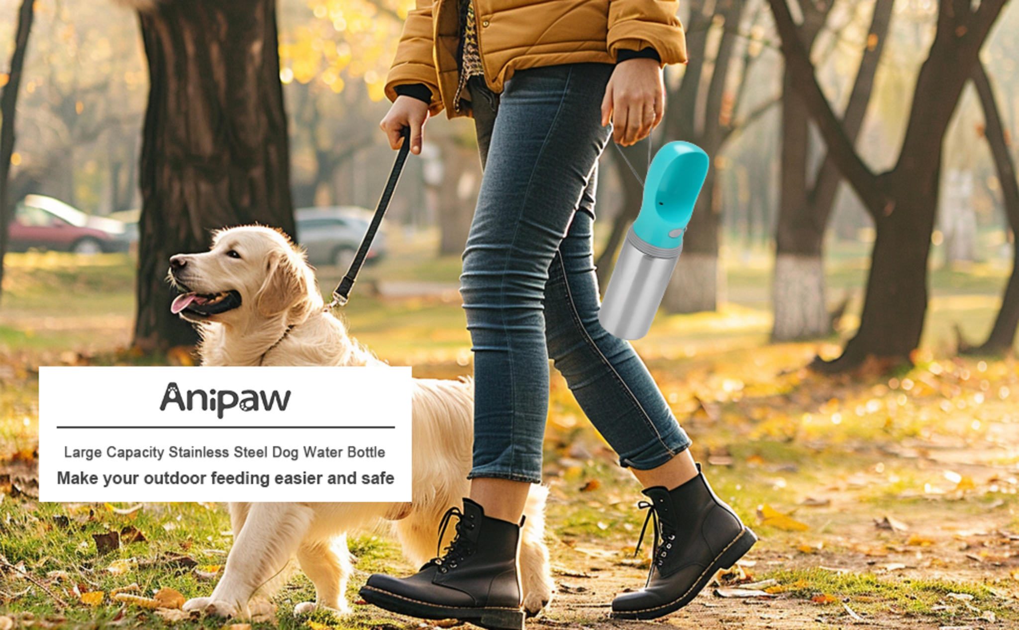 Portable Stainless Steel Dog Water Bottle - 14oz Leak-Proof Travel Dispenser with Drinking Feeder image 8