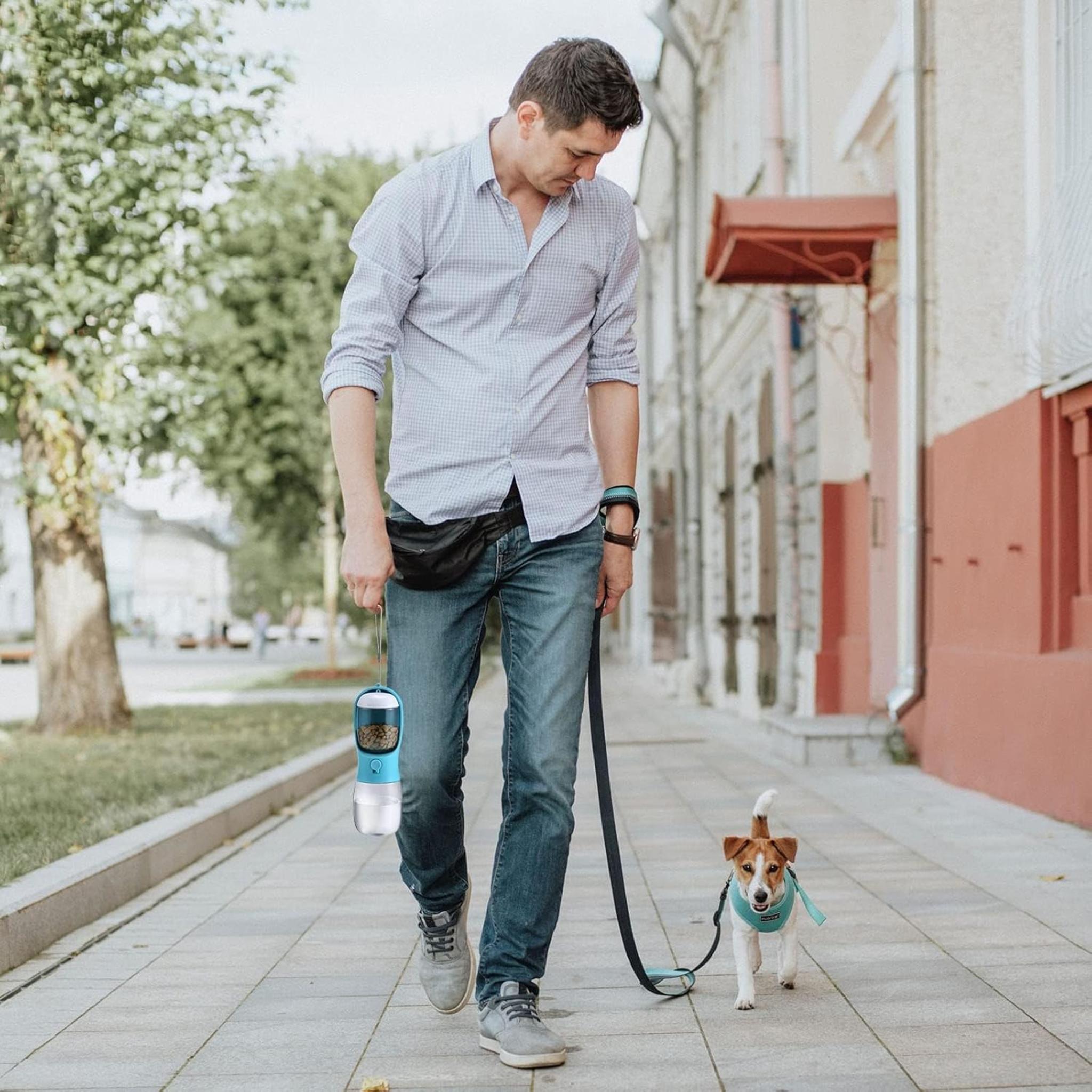2-in-1 Portable Dog Water Bottle with Food Container and Carbon Filter