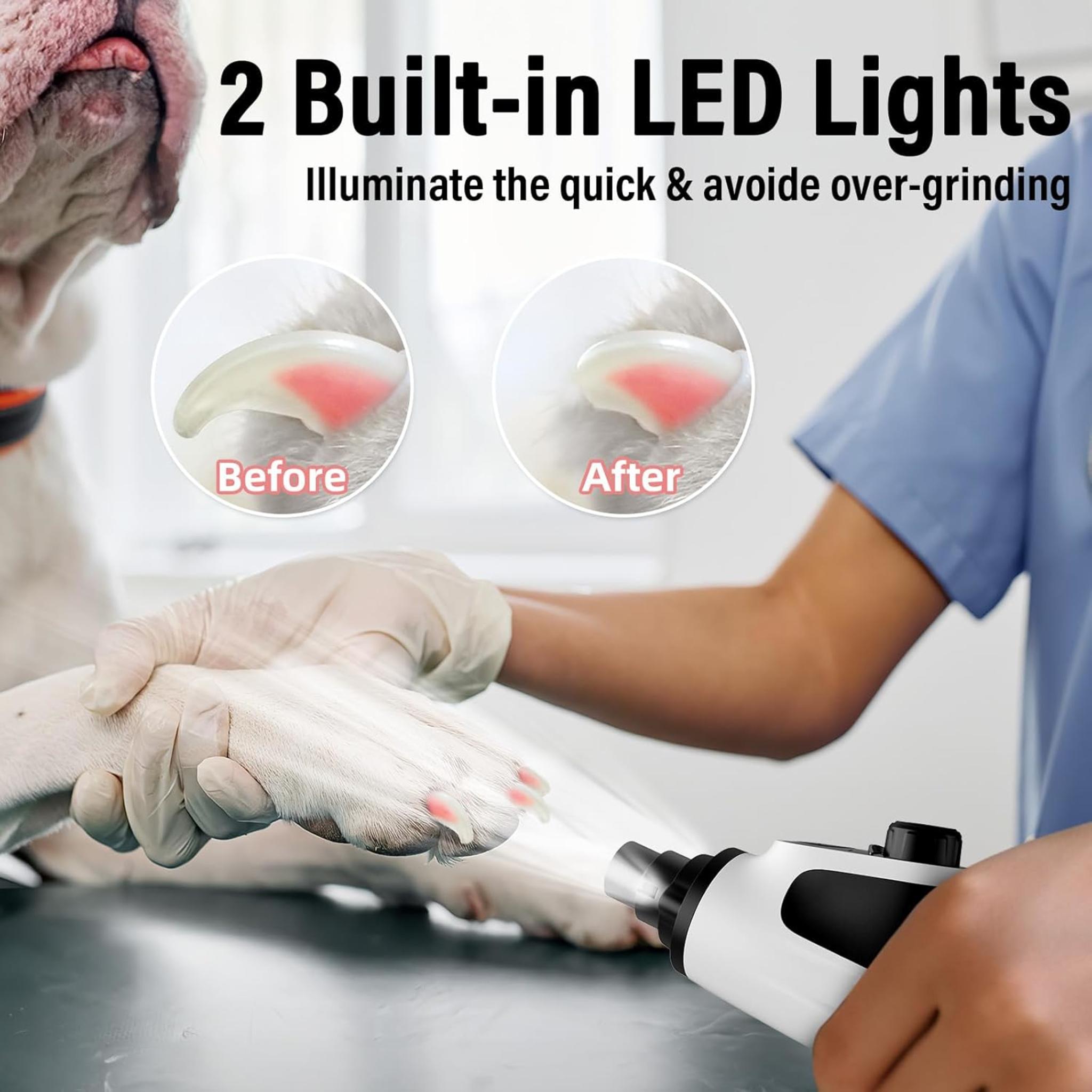 Smart 6-Speed Dog Nail Grinder with Dual LED Lights and 50% More Power