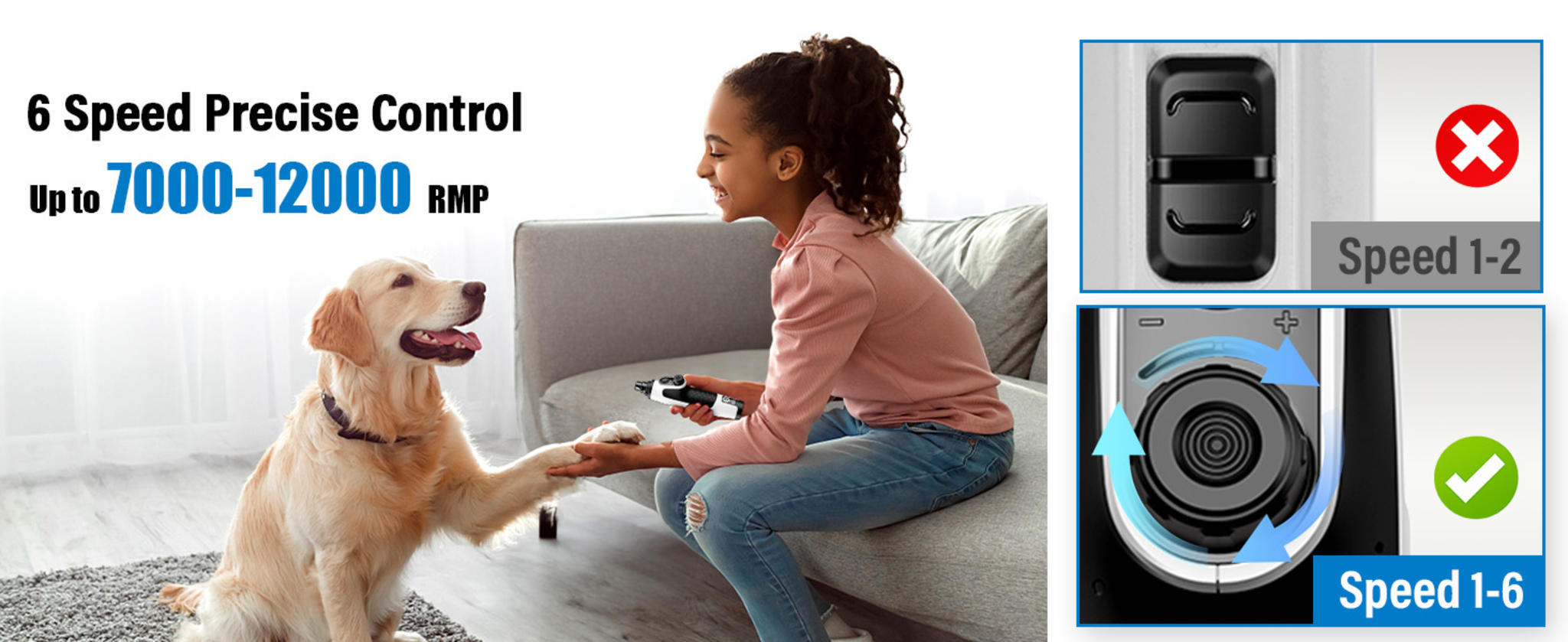 Smart 6-Speed Dog Nail Grinder with Dual LED Lights and 50% More Power image 12