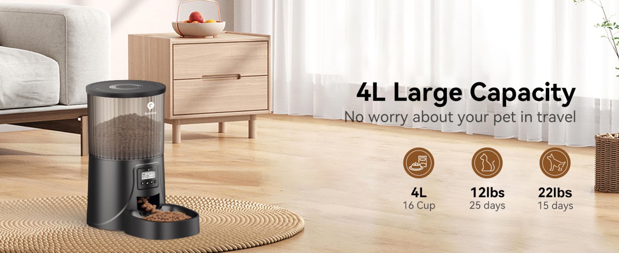 Automatic Cat Feeder, 4L Timed Pet Food Dispenser with Clog-Free Design and Dual Power image 8
