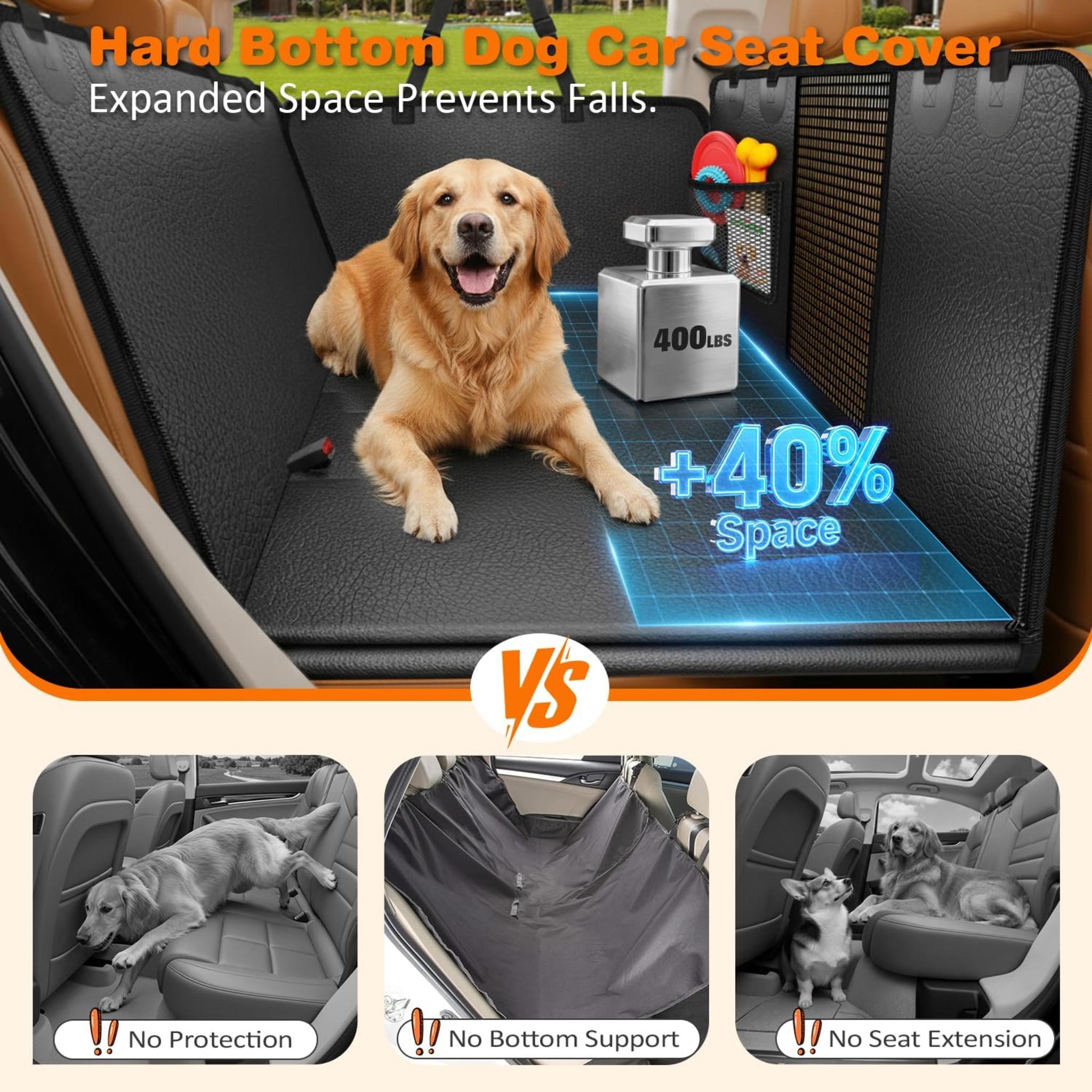 Hard Bottom Dog Car Seat Cover, 100% Waterproof Back Seat Extender Hammock for SUVs and Trucks