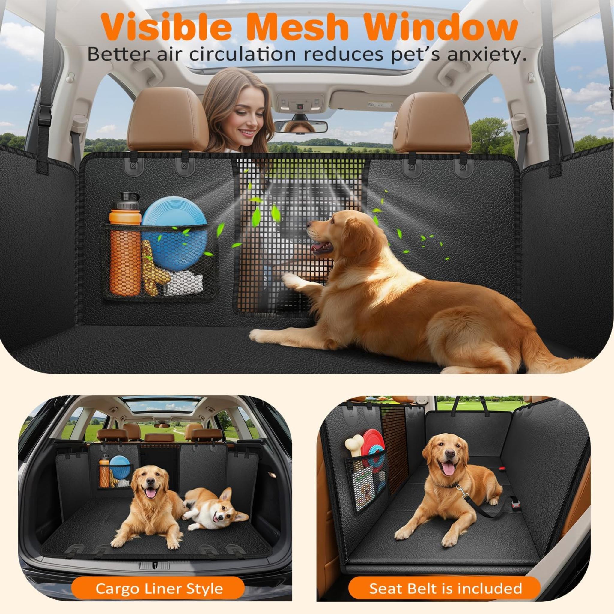 Hard Bottom Dog Car Seat Cover, 100% Waterproof Back Seat Extender Hammock for SUVs and Trucks