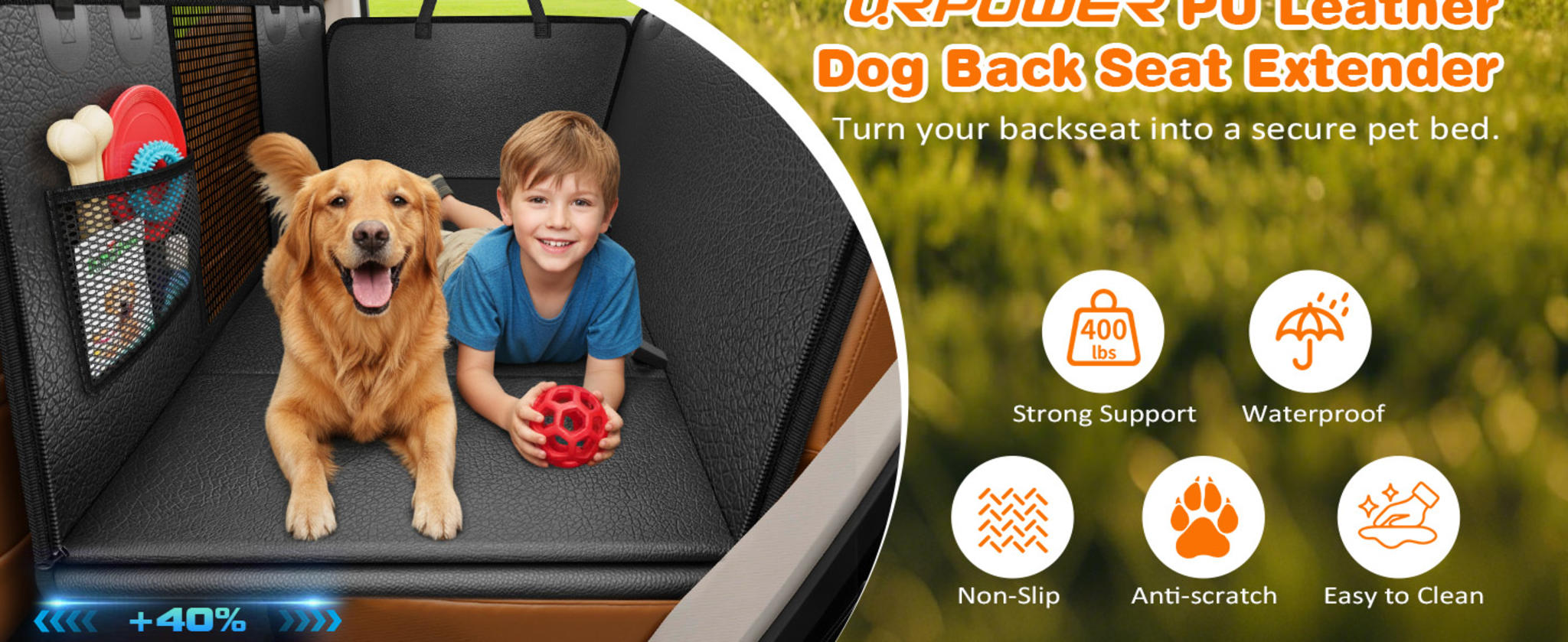 Hard Bottom Dog Car Seat Cover, 100% Waterproof Back Seat Extender Hammock for SUVs and Trucks image 9