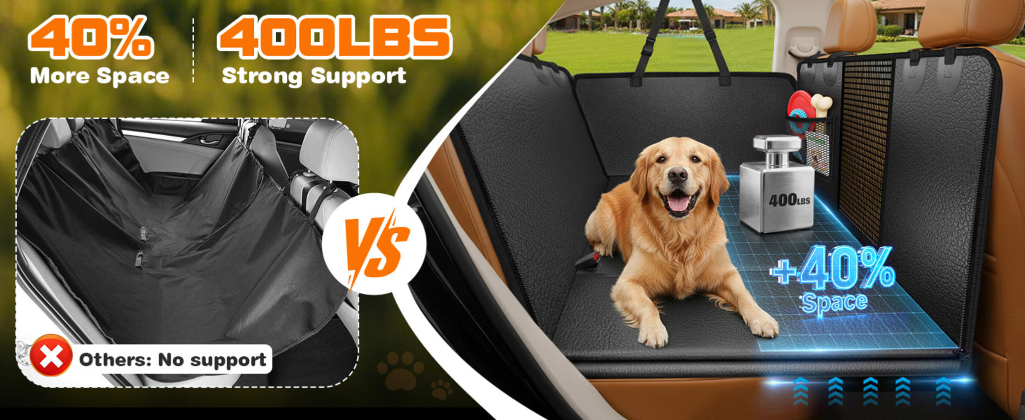 Hard Bottom Dog Car Seat Cover, 100% Waterproof Back Seat Extender Hammock for SUVs and Trucks image 10