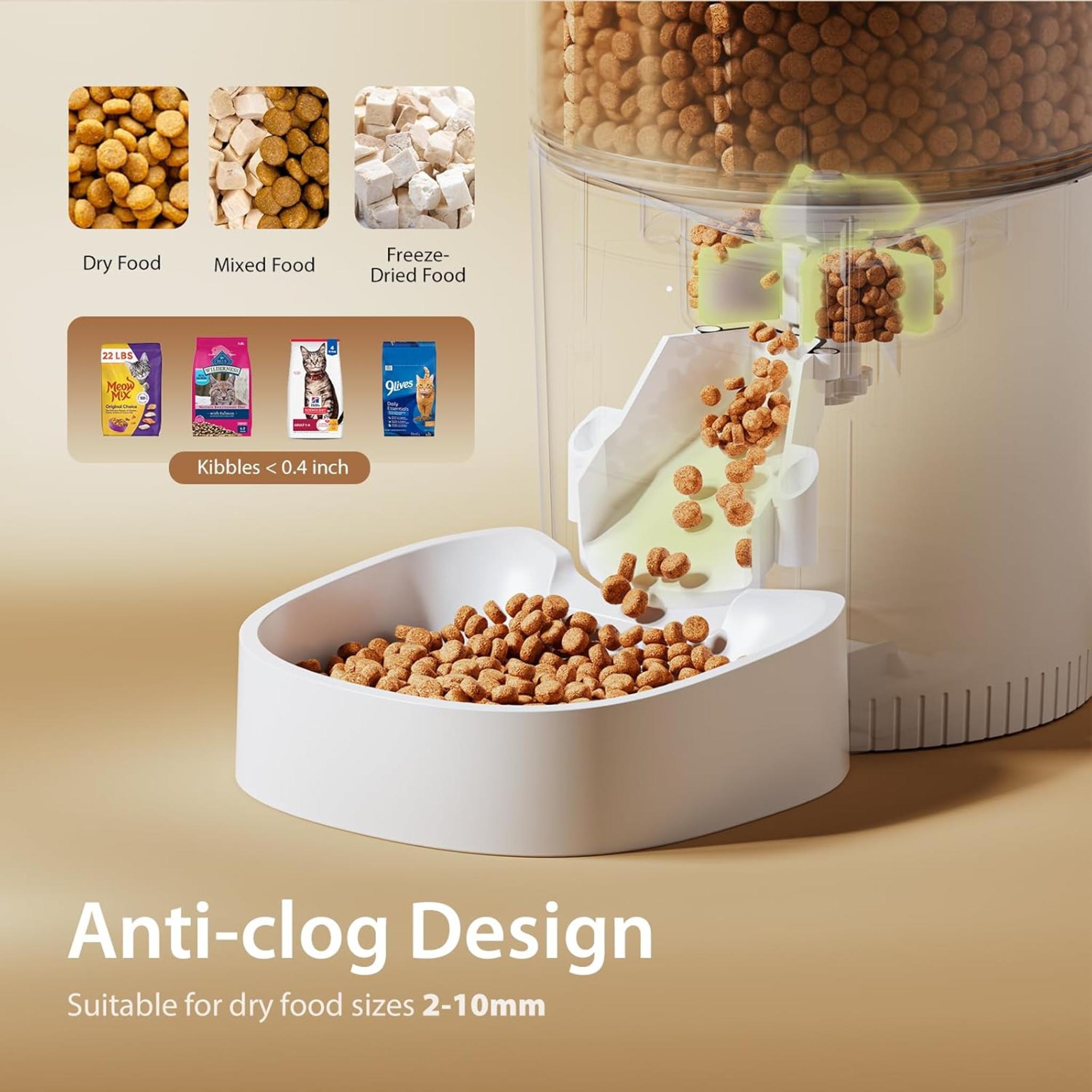 Automatic Cat Feeder, 3L Timed Pet Food Dispenser with Dual Power and Clog-Free Design