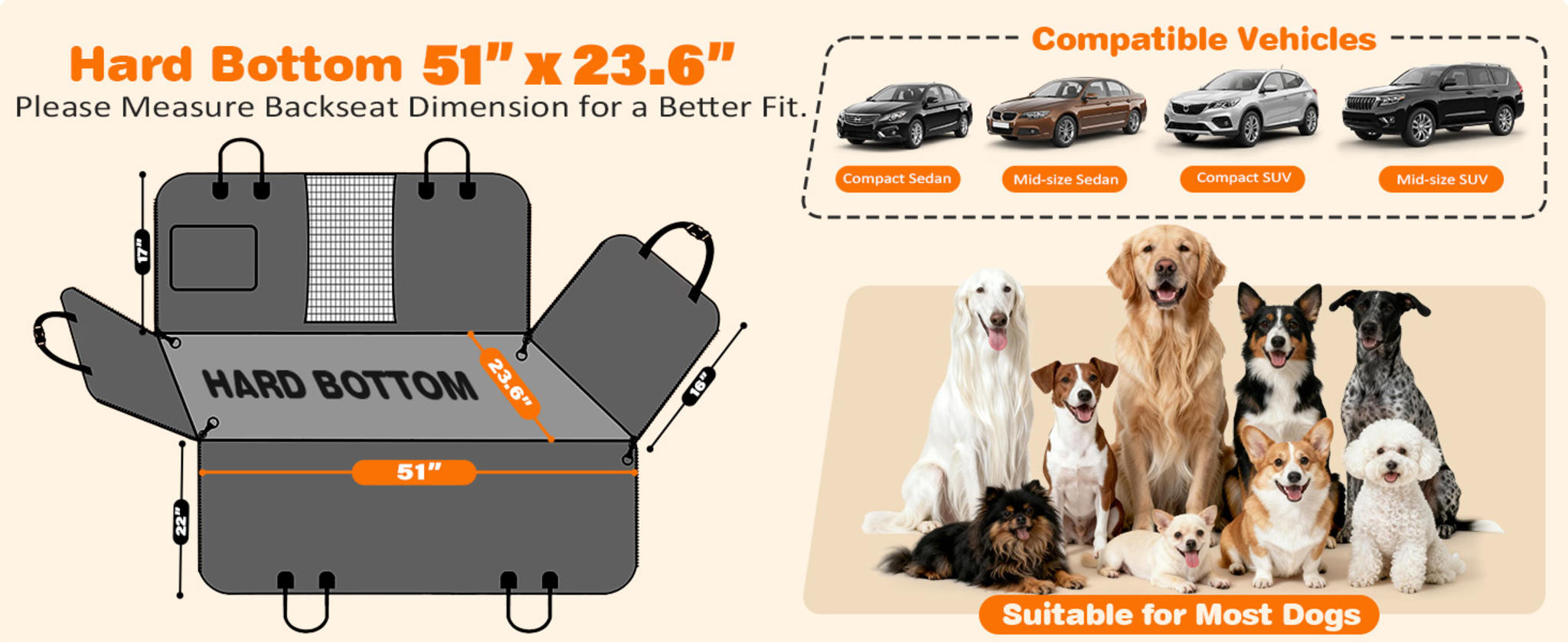 Hard Bottom Dog Car Seat Cover, 100% Waterproof Back Seat Extender Hammock for SUVs and Trucks image 16