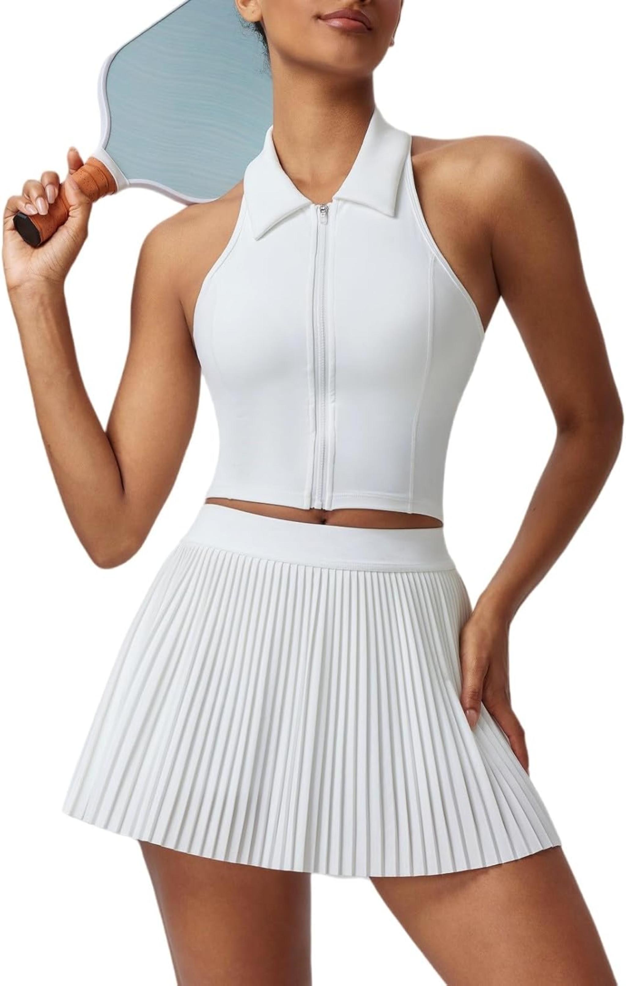 Women's Pleated Tennis Skirt Set - Two Piece Racerback Golf and Pickleball Outfit