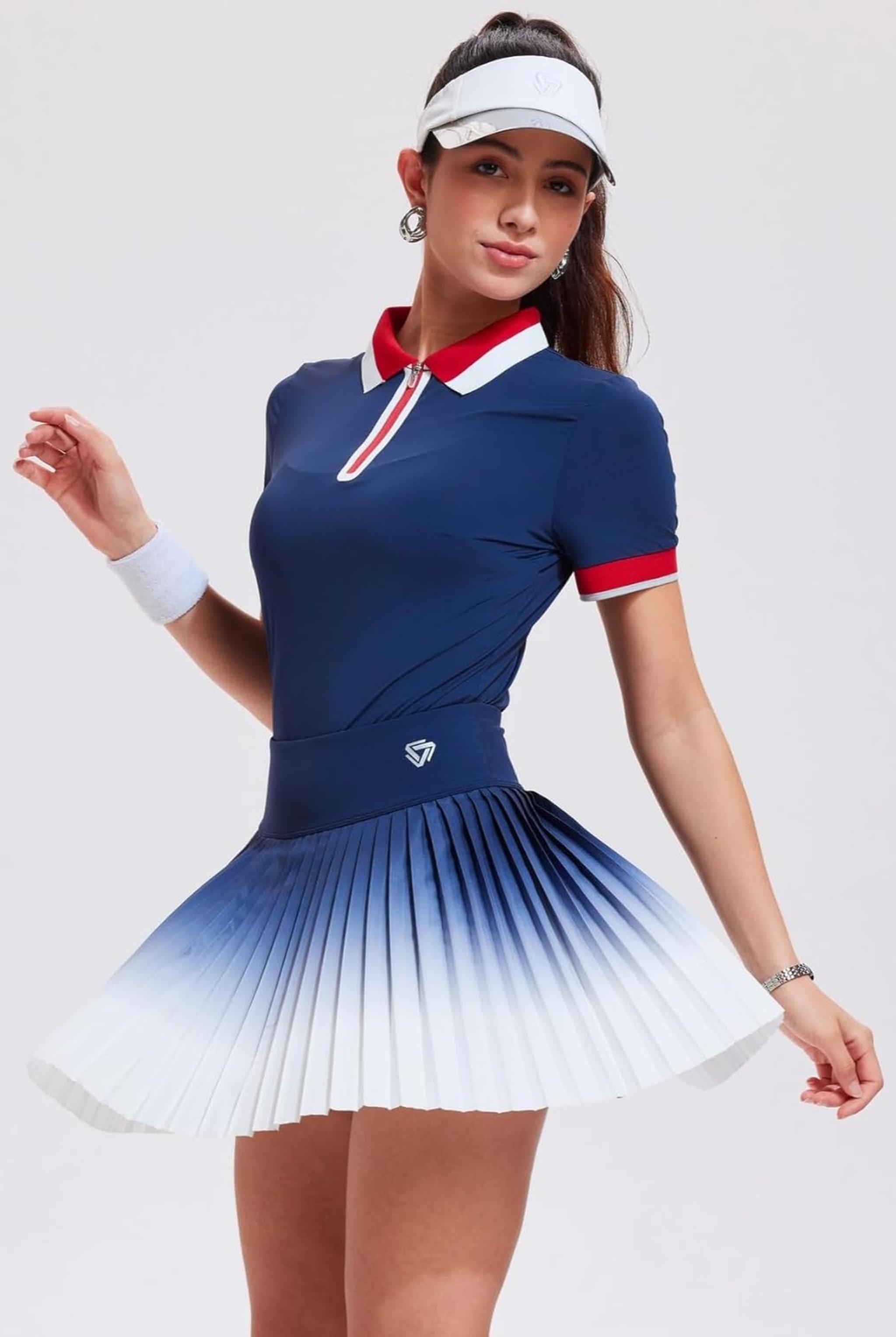 Women's 2-Piece Athletic Tennis Skirt and Golf Shirt Matching Set