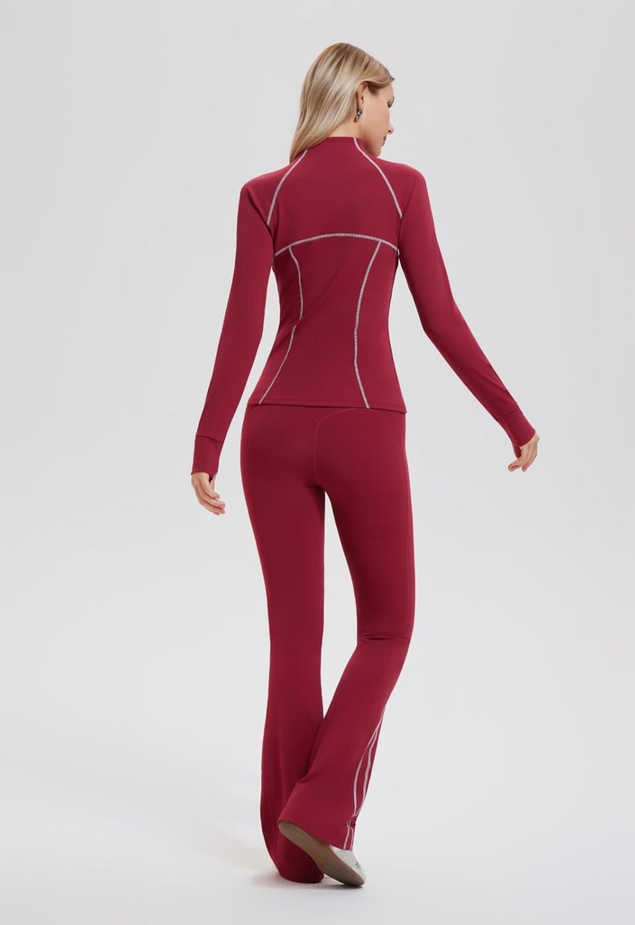 Women's Bodycon Two Piece Tracksuit Set with Contrast Striped Flared Joggers